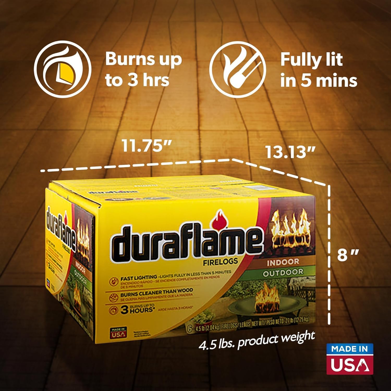 Duraflame 12-Pack Indoor/Outdoor Logs for Fireplace & Fire Pit, 3-Hour Burn, 4.5lb Each (2 Pack + Matches)
