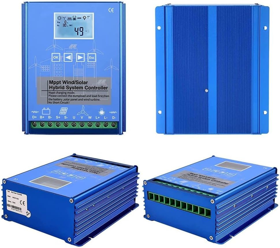 12000W MPPT Wind Solar Hybrid System Charge Controller with Dump Load Wind Solar 12V 24V 48V Auto Regulator for Wind Turbine Generator (Blue),24v