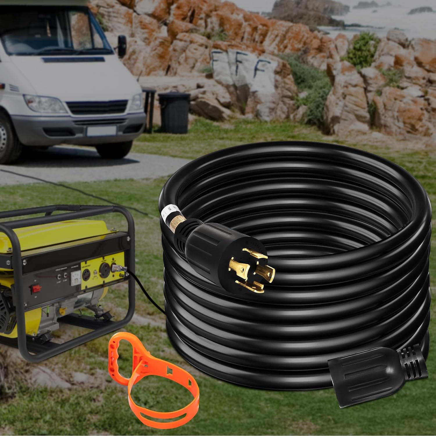 VEVOR 40 FT 30 Amp Generator Extension Cord SJTW 10 Gauge 4 Prong, NEMA L14-30P 125/250V 7500W Heavy Duty Generator Power Cord with Twist Lock Connectors