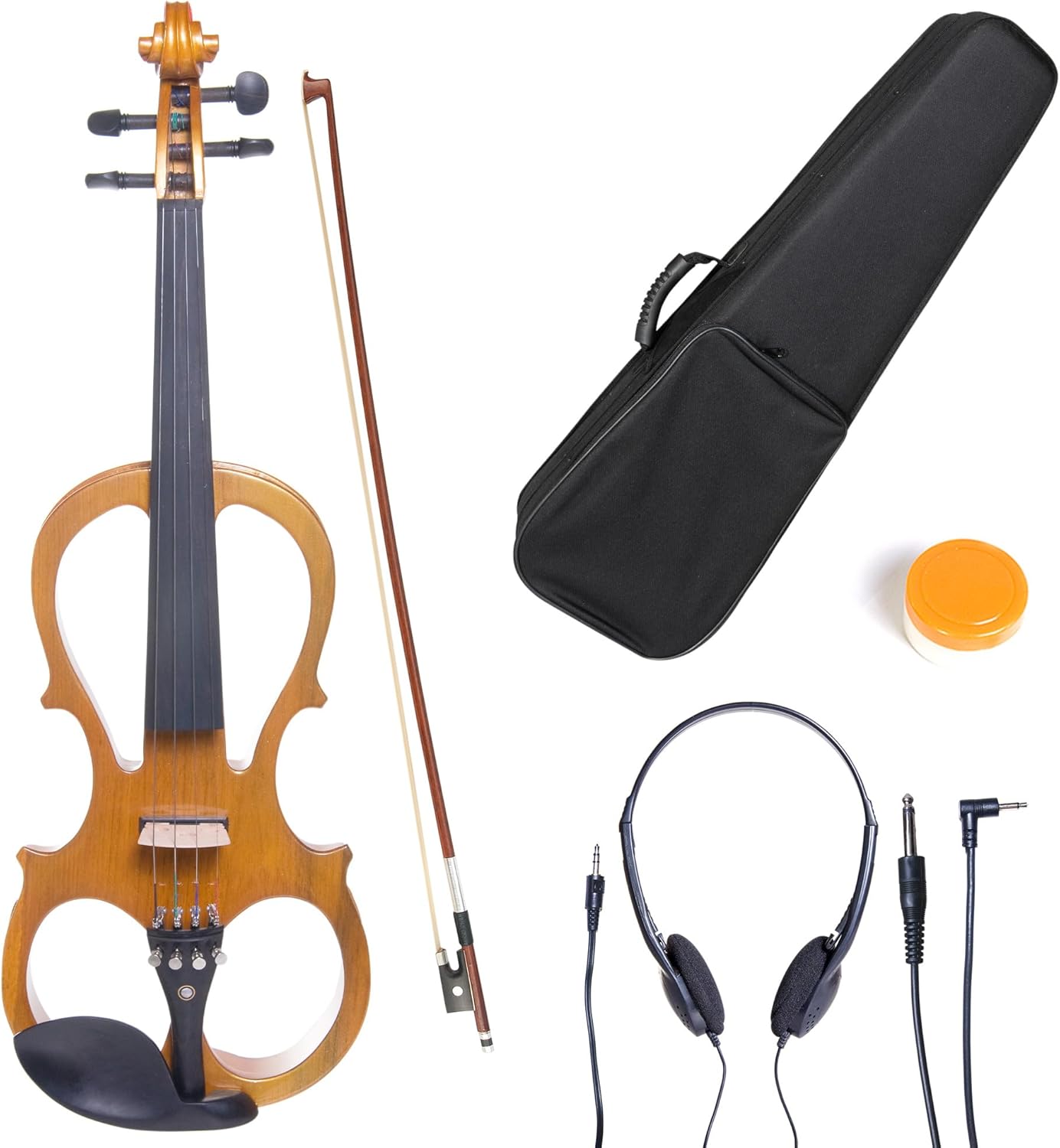 Cecilio 4/4 Full Size Electric Silent Violin, Hand-Carved Solid Maple Wood, Complete Set with Case & Ebony Fittings, Ideal for Practice, Stage & Studio Use, Yellow Maple Metallic