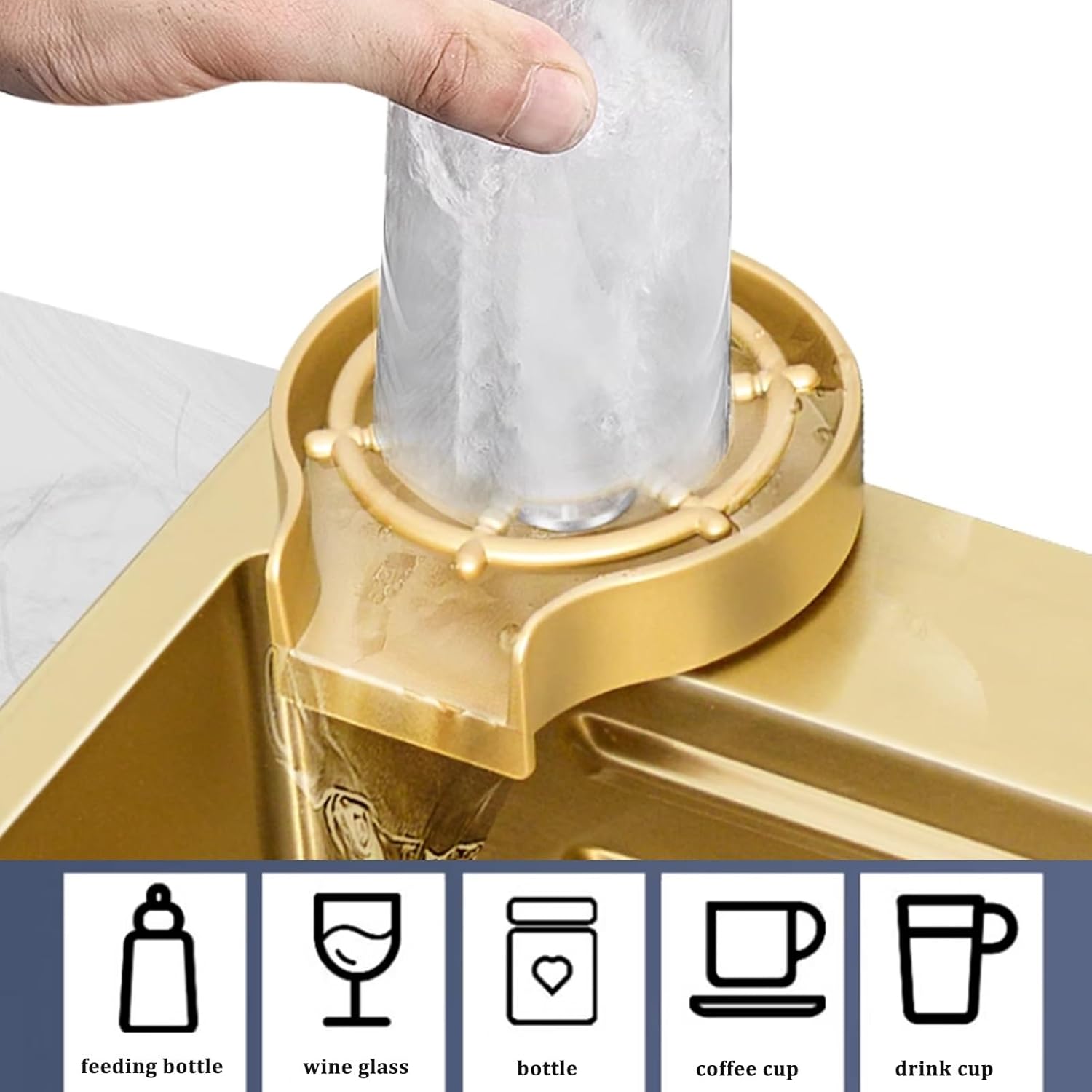 Kitchen Sink Tap,Golden Sink Stainless Steel Sink Golden Kitchen Sink Waterfall Faucet Large Single Sink Including Cutting Board Glass Washer and Other Accessories (Size : 80x (80x45x20CM)