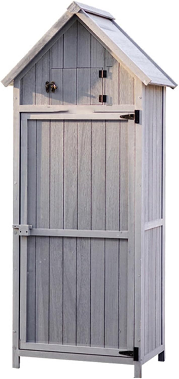 Storage Shed Weather Resistance, Wooden Garden Tools Cabinet for Gardening, Garage - Tool Organizer with Compartments and Shelves for Garden, Backyard (One Color Gray)