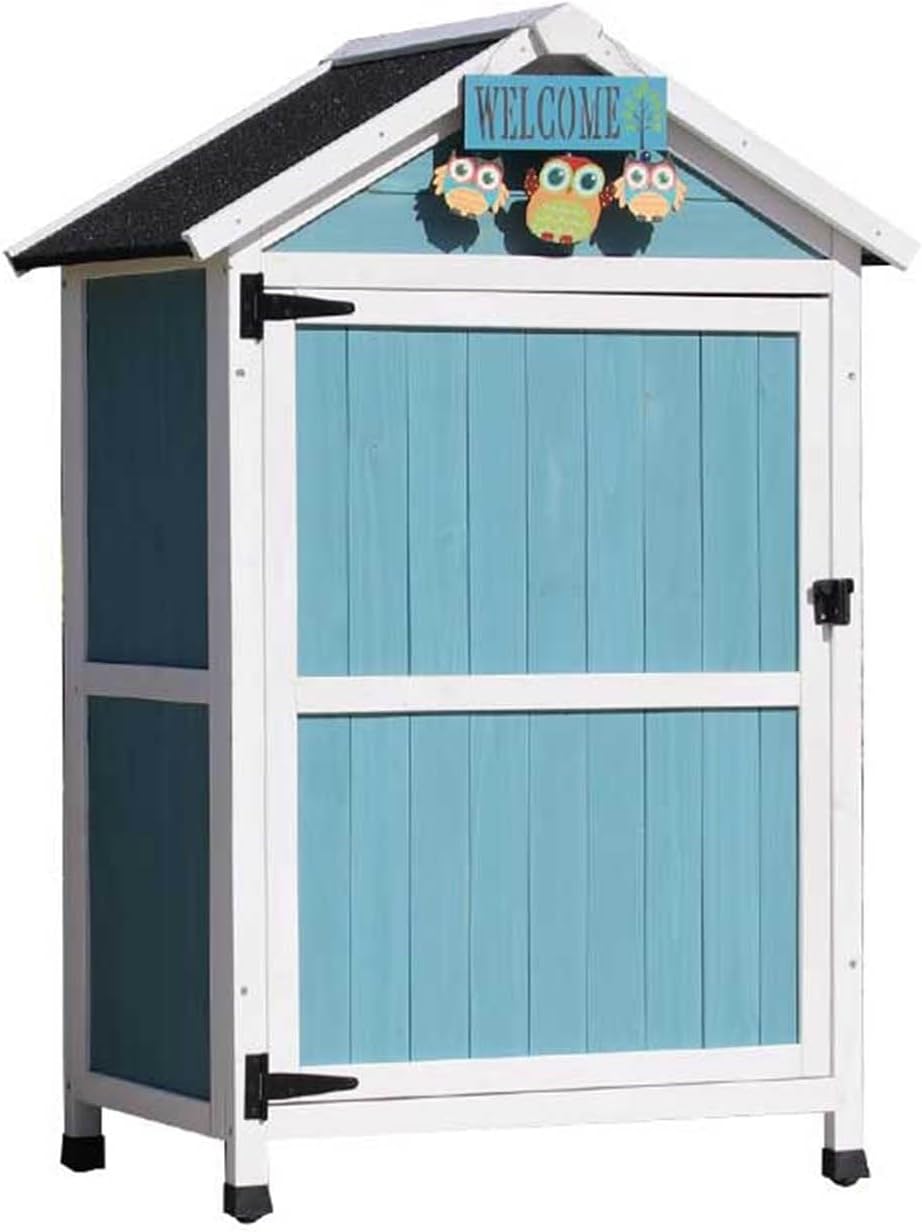 Outdoor Garden Patio Wooden Storage Cabinet, Weatherproof Potting Bench Table Yard Lawn Tool Shed,Backyard Furniture Wood Workstation, for Deck/Greenhouse/Balcony,Blue,L80.9*W54.5*H120CM