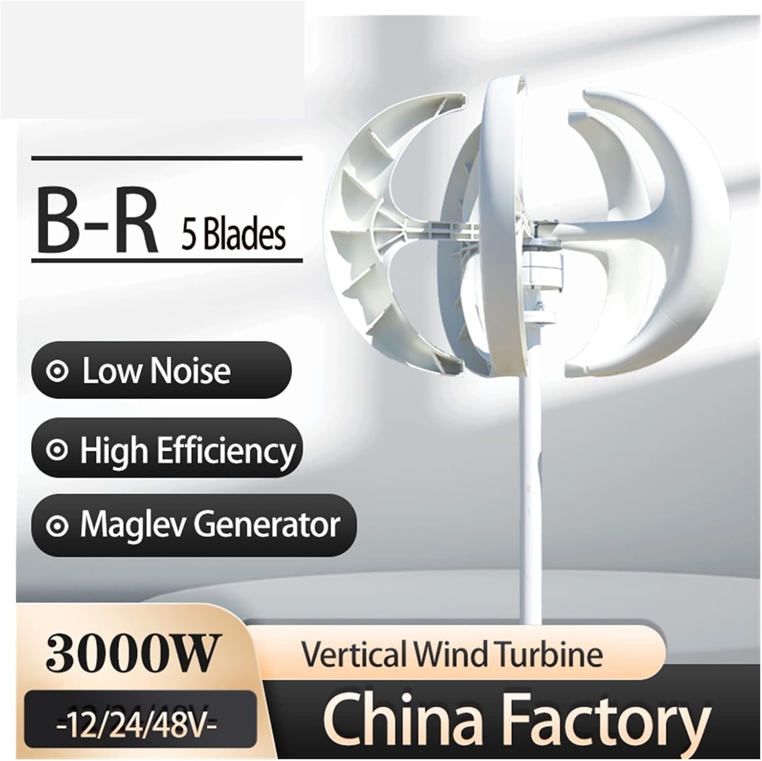 Wind Turbine, 1000W Wind Turbine 12v 24v Vertical Axies Wind Generator Small Windmill Free Energy with MPPT Charge Controller Homeuse(White,Turbine ONLY_48V)