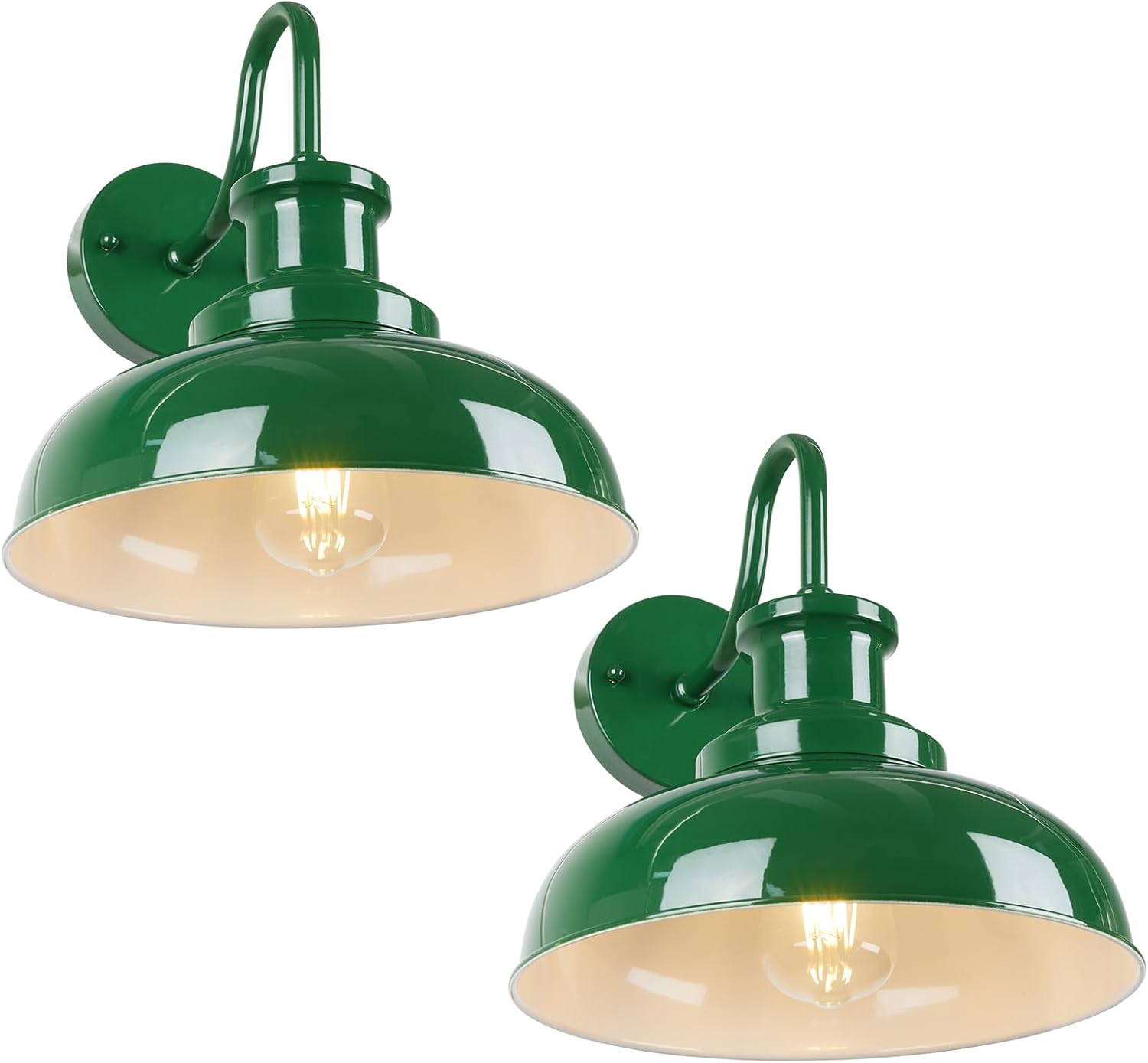 Outdoor Barn Lights - Rustic Farmhouse Exterior Mount Lights, Vintage Indoor/Outdoor Wall Lighting Fixtures, Industrial Green White Porch & Garage Lanterns - RZ007-2 GR+WH