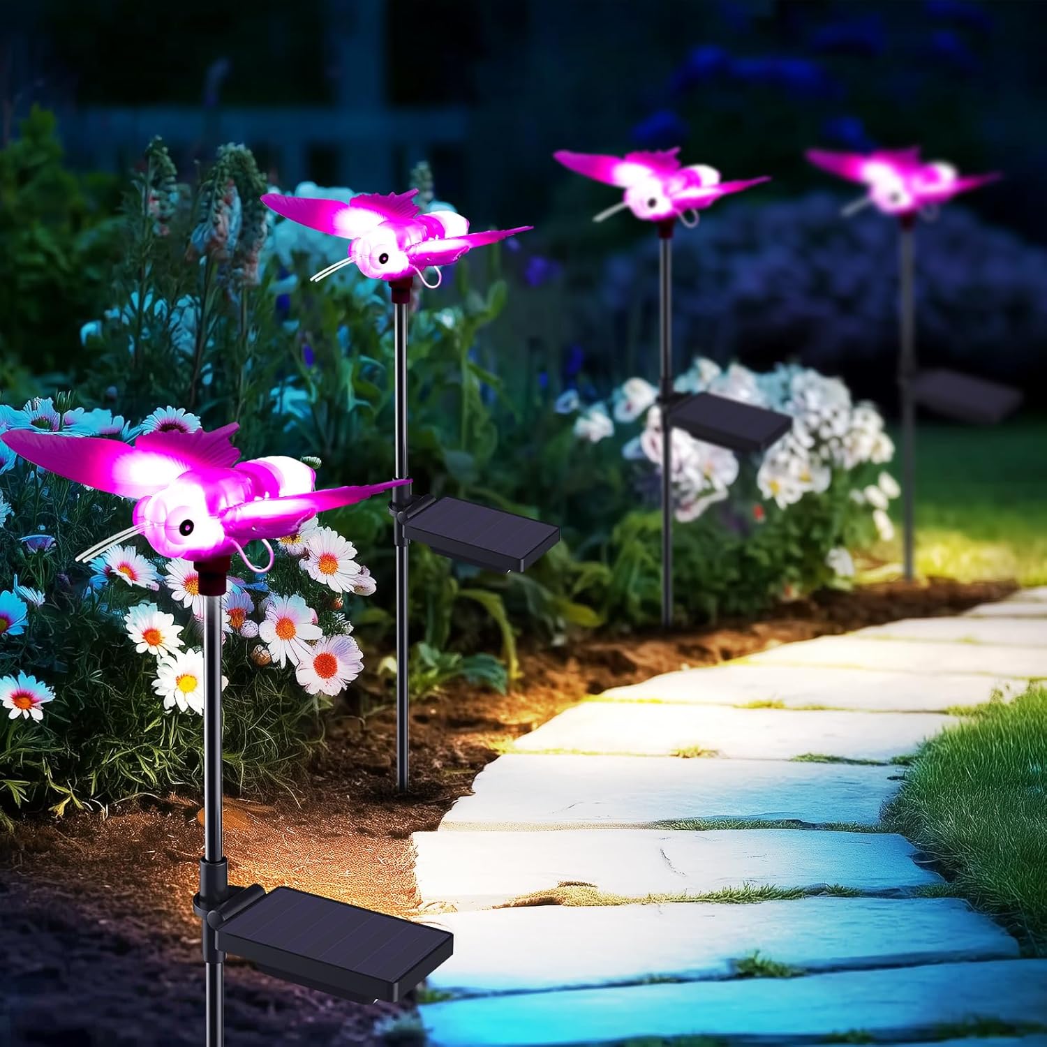 Outdoor Solar Lights for Yard, Self Swing Purple Solar Butterfly Lights, 1800mAh Waterproof Garden Lights Auto On/Off for Garden Yard Path Walkway Driveway Patio Decor, Warm White.（4 Pack