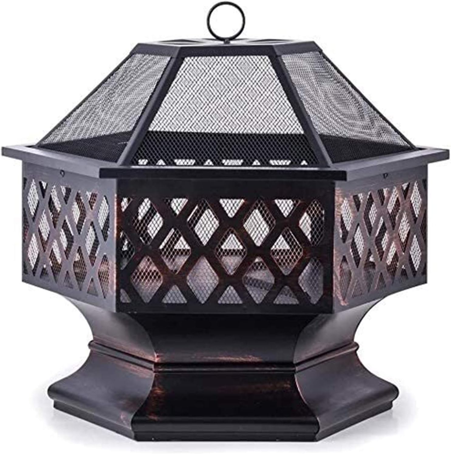 Fire Pits Outdoor Wood Burning Fire Pit Garden Stove Fireplace Iron Brazier Wood Burning Coal Pit Shaped with Spark Screen Cover and Fire Pit Tongs with Cover BBQ Cooking for Outside Camping Backyar