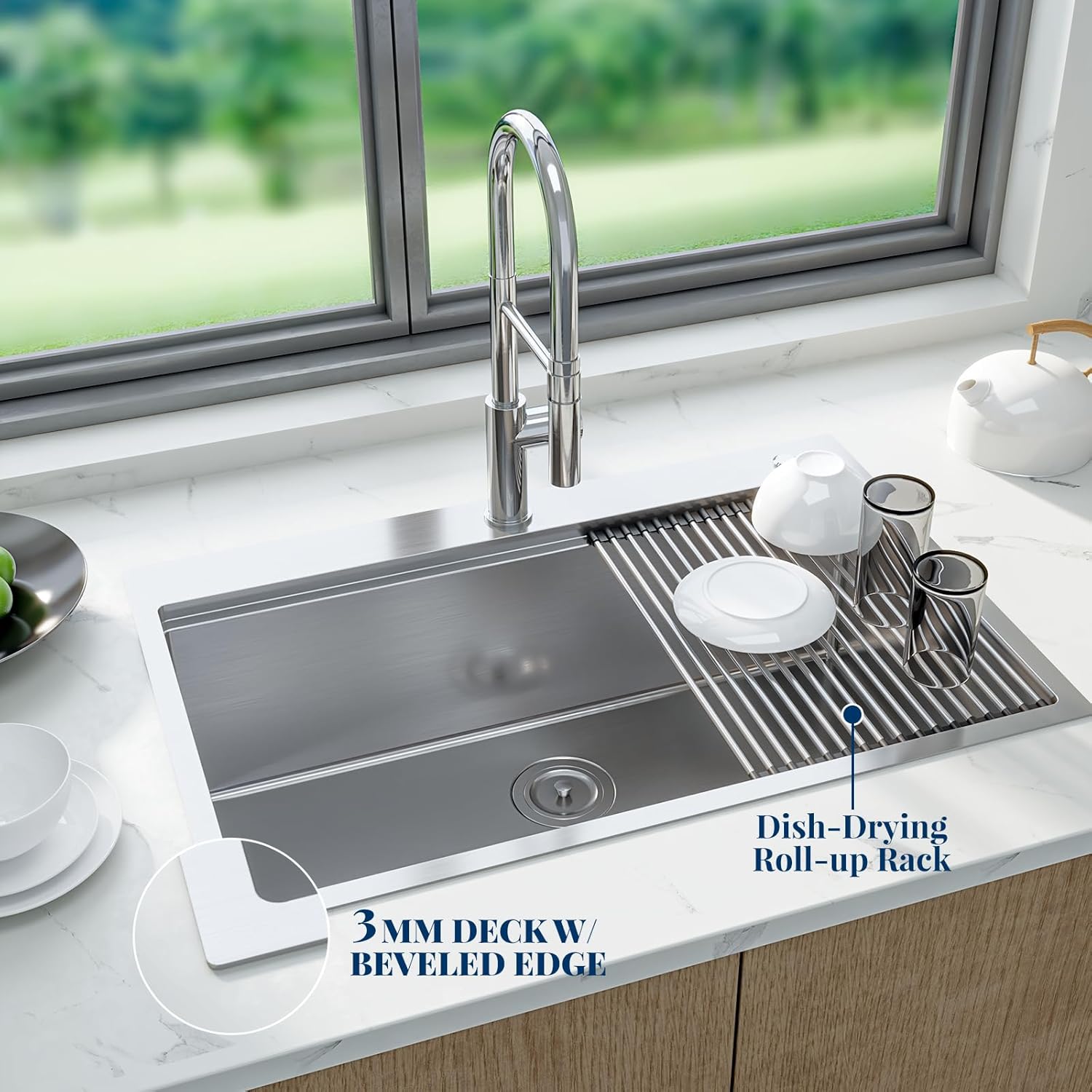 30 x 22 Drop-In Workstation Kitchen Sink – 16 Gauge Stainless Steel Topmount Sink, 10