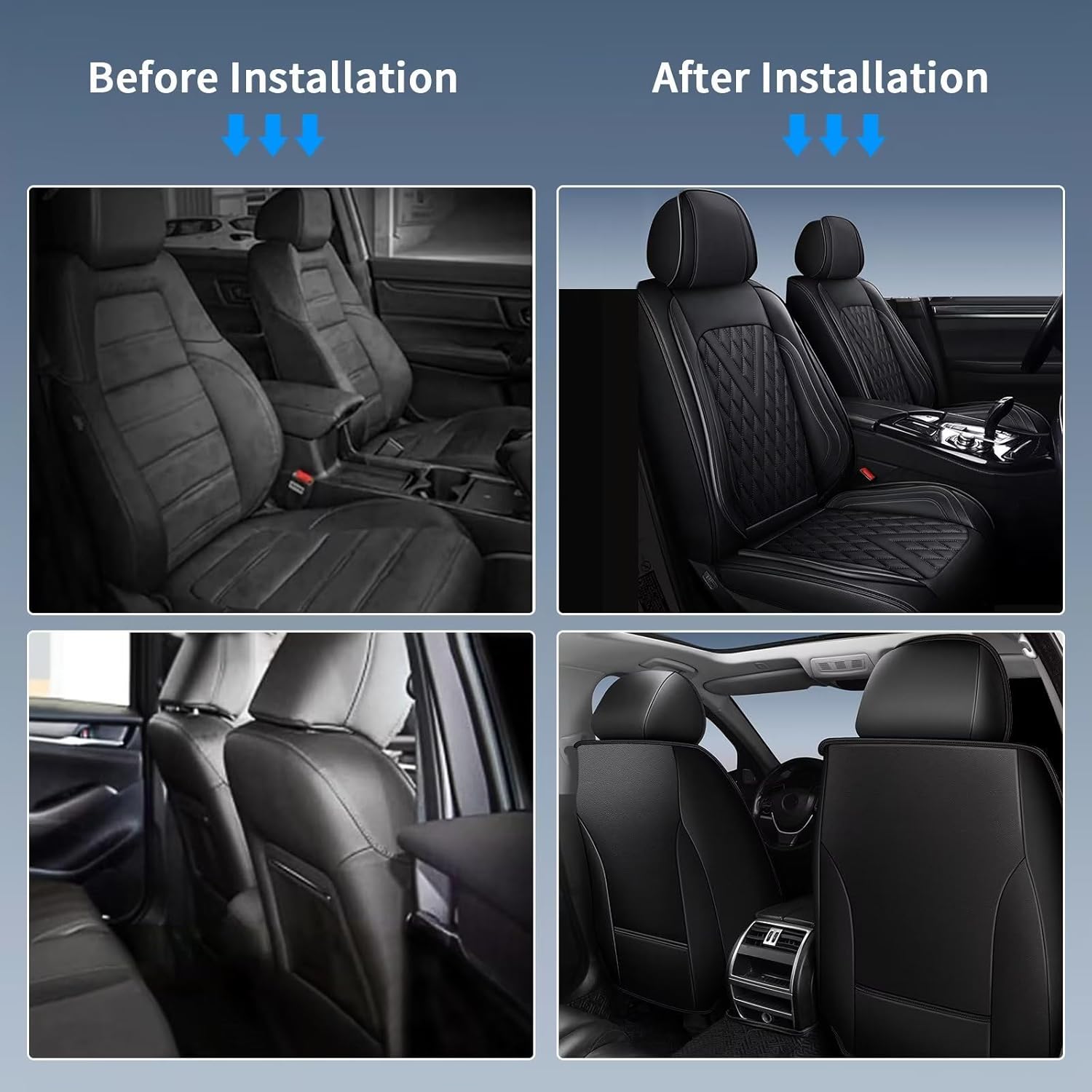 2PCS Front Car Seat Covers Fit for Subaru Crosstrek/Hybrid 2016-2025 2026 & XV Crosstrek/Hybrid 2013-2015 Faux Leather Seat Cushion Waterproof Anti-Slip Accessories (Black Line)