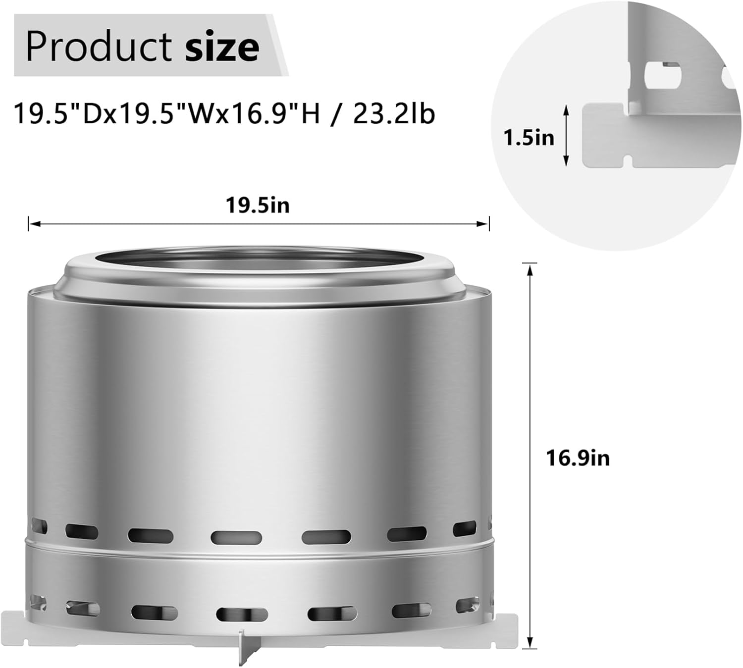 Smokeless Fire Pit, 19.5 Inch Portable Wood Burning Fire Pit with Carry Bag, Outdoor Bonfire Pit for Patio Camping Backyard, Low Smoke Stainless Steel Firepit, Patio Stove for Garden BBQ & Bonfire