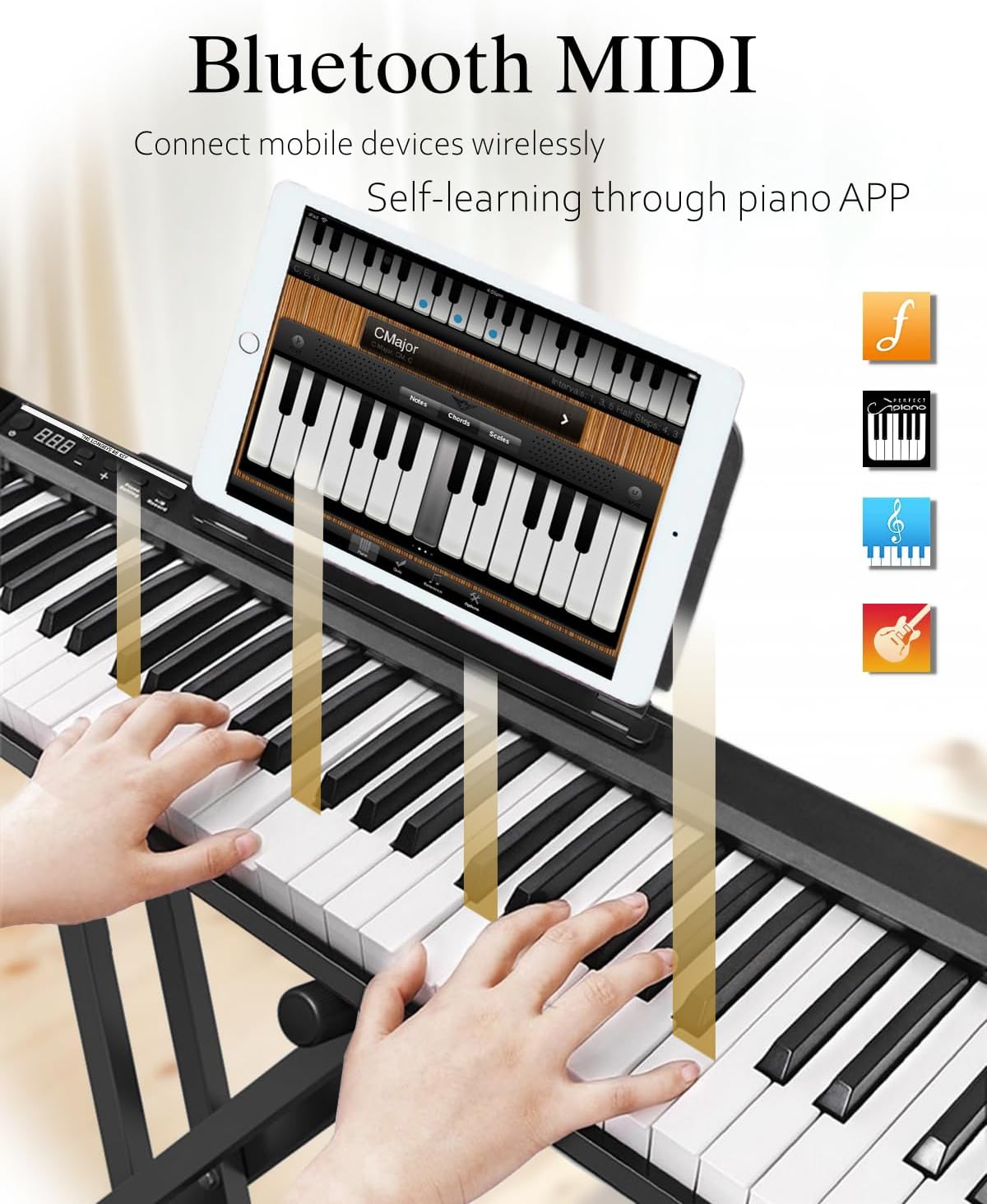 Longeye Piano Keyboard 88 Keys Compact Digital Piano for Beginners with Full Size Semi Weighted Keys, Sustain Pedal, Headphones, Carrying Case (88 Key With Stand, Black)