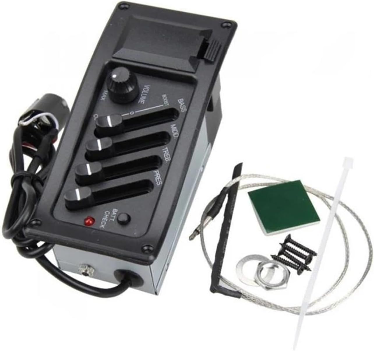 acoustic guitar pickup kit 10Pcs EQ 4 Band Acoustic Guitar Pickup Equalizer Acoustic Guitar Preamp Amplifier Piezo Pickup 6.5MM Output(With cover)