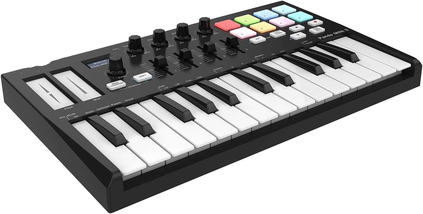 Keyboard Piano 25-Key USB MIDI Keyboard Controller with 8 RGB Backlit Trigger Pads 4 Assignable Control Knobs
