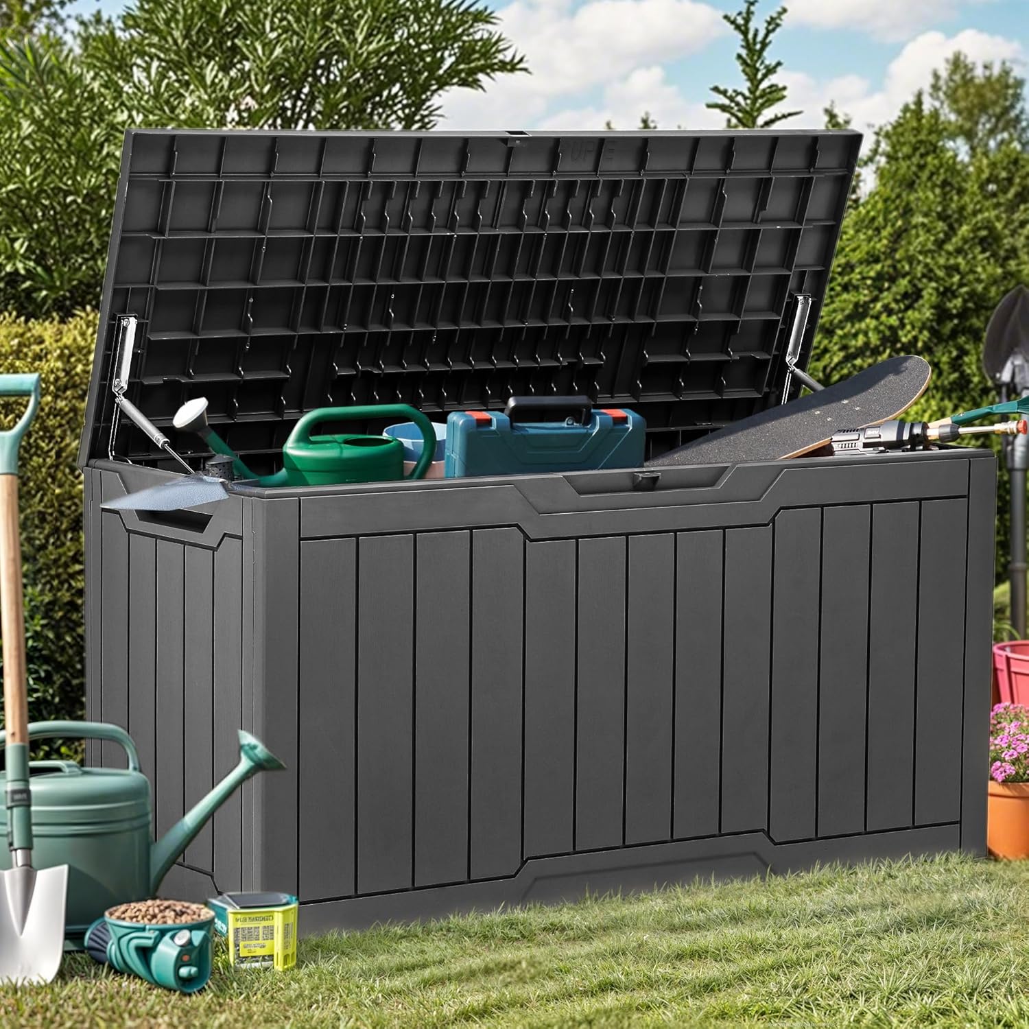 YITAHOME 80 Gallon Resin Deck Box, Weather Resistant Outdoor Storage Box, Lockable Indoor Outdoor Storage for Supplies and Essentials, Dark Gray