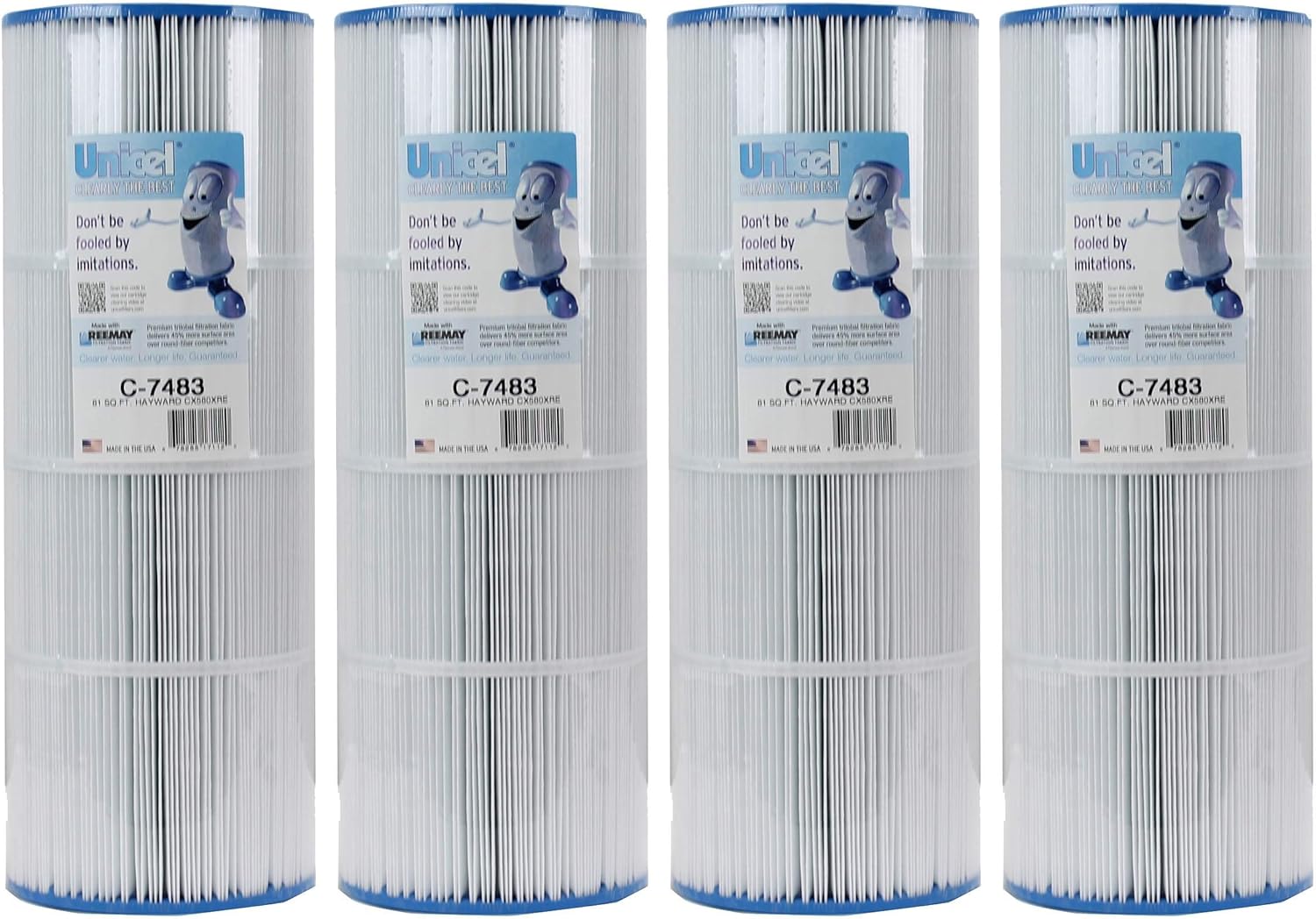 Unicel C-7483 81 Square Foot Media Replacement Pool Filter Cartridge with 176 Pleats, Compatible with Hayward Pool Products (4 Pack)