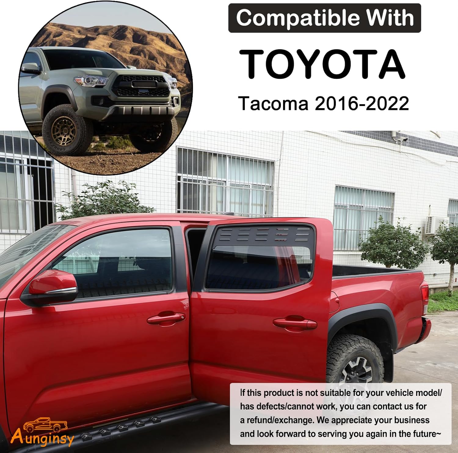 Aunginsy Car Aluminum Rear Side Window Louvers Air Vent Cover Compatible with Toyota Tacoma 2016-2023 Rear Side Window Louvers Sun Shade Cover Wind Vent Air Deflector Decoration Exterior Accessories