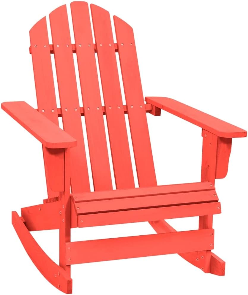 Patio Rocking Adirondack Chair Solid Fir Wood Red,Red Solid Fir Wood Adirondack Rocking Chair for Garden or Patio Outdoor Furniture, Outdoor Chairs