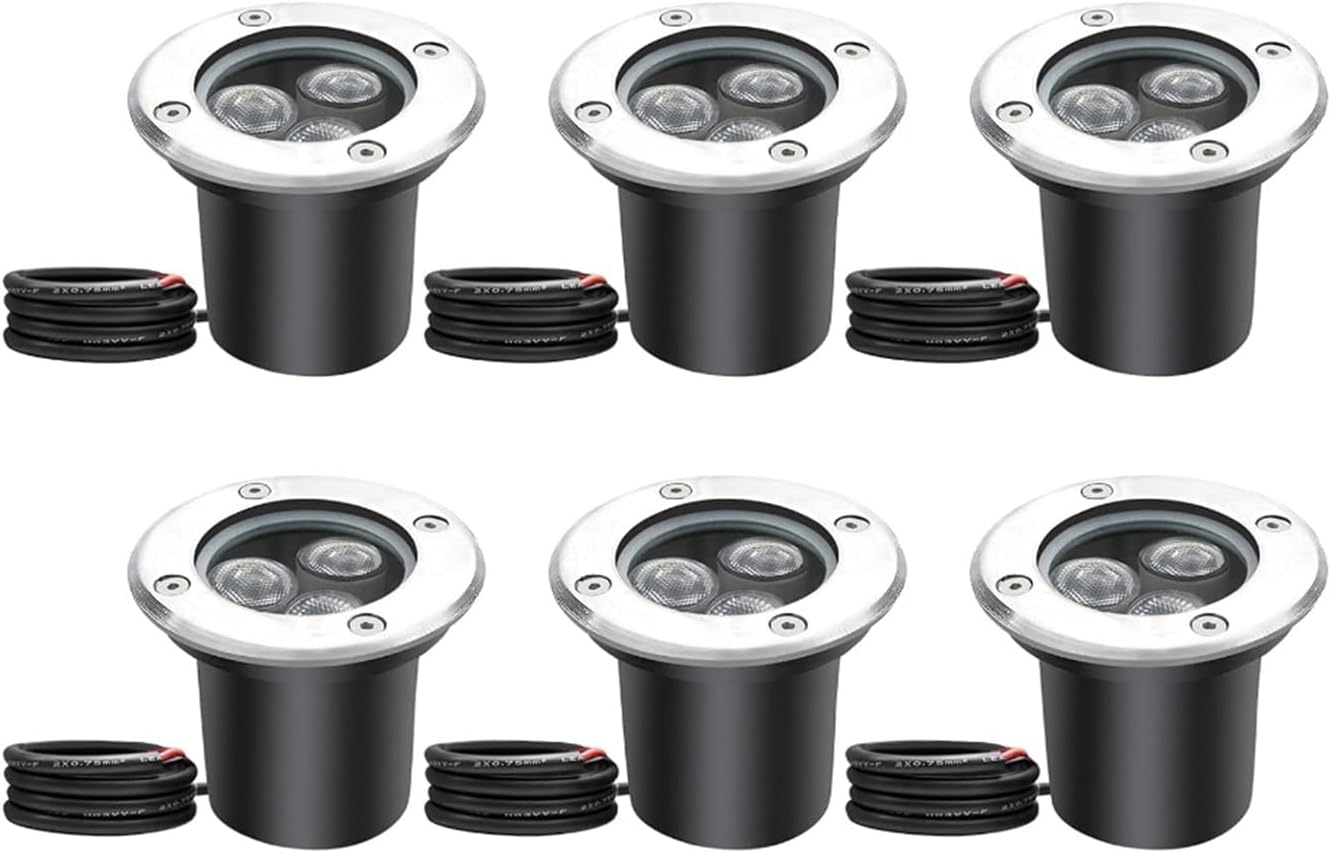 Outdoor LED Underground Light 6 Pack Round Landscape Lamp IP66 Waterproof Recessed Ground Light AC85-265V for Patio, Sidewalk, Path, Garden Spotlight