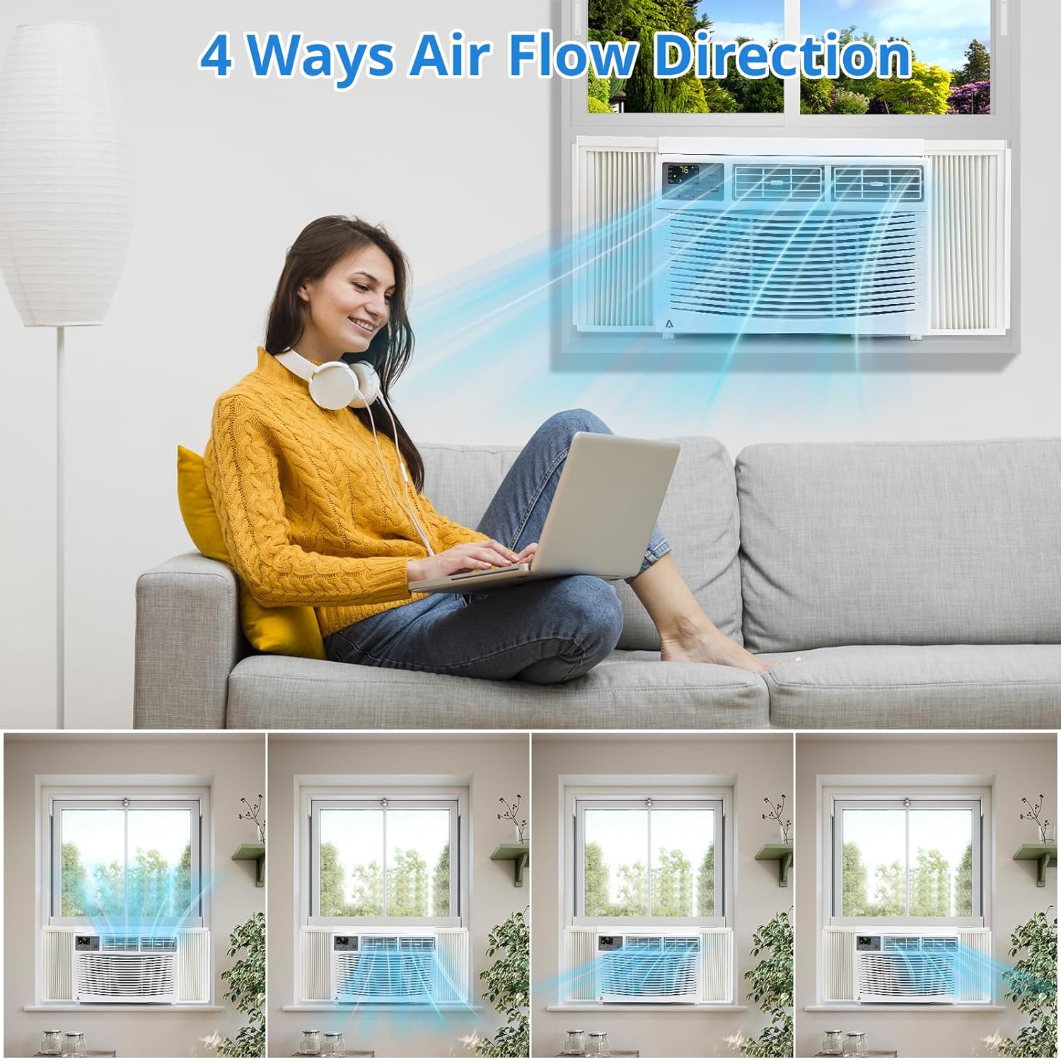 8,000 BTU WiFi Window Air Conditioner, Cools up to 350 sq. ft. Smart Window Air Conditioner with App/Remote Control, 3 Fan Modes/Sleep/Energy Saver, Bedroom/Apartment/Office