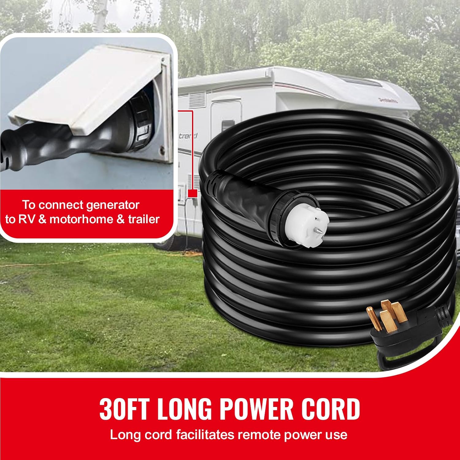 Happybuy 30FT Generator Power Cord, 50A 125/250V, 14-50P to CS6364 Locking Plug – Heavy-Duty Extension Cord for Safe Power Transfer, Weatherproof, UL-Listed