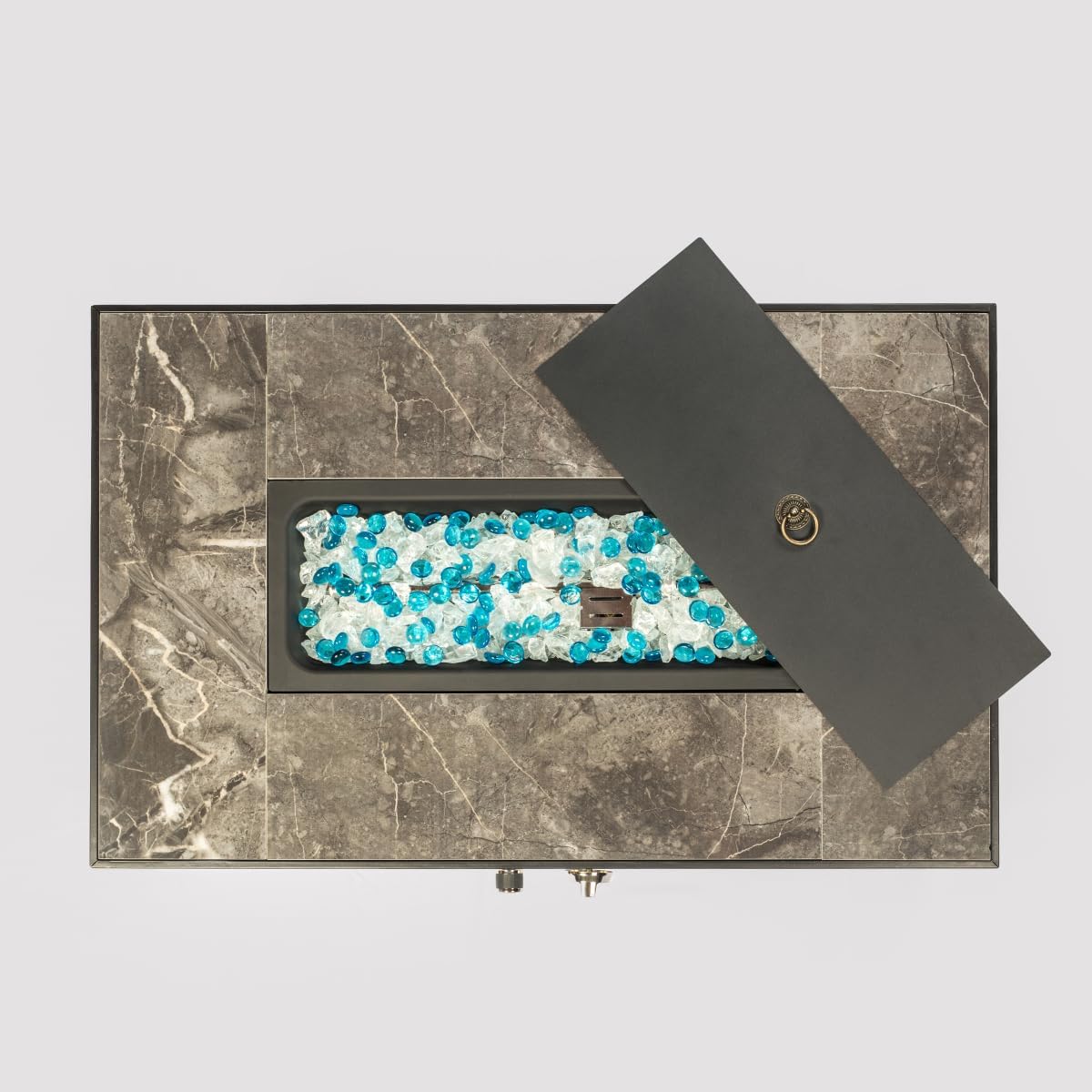 32-inch Rectangle Wicker Fire Pit Table with Tank Cover, 40,000 BTU Outdoor Propane Fire Table with Ceramic Tile Top for Patio, Garden - Dark Brown