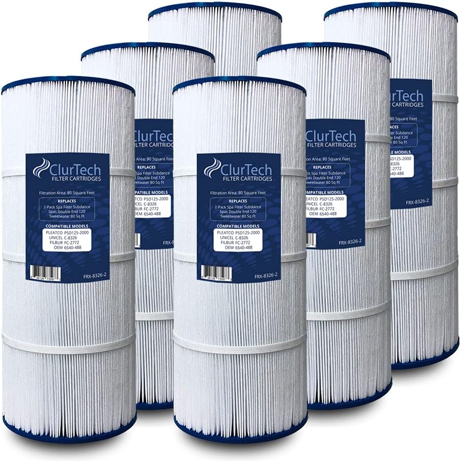 FRX-8326-6 Replacement 6 Pack Subdance Double End 120 Sweetwater 80 Sq Ft Spa Filter Cartridge PSD125-2000 C-8326 FC-2772 6540-488, Pack of 6, White