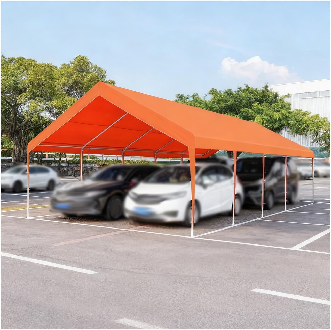 Large Heavy Duty Carport Canopy Water-Resistant Outdoor Carports Tent with Metal Frame for Car Tractor Rv SUV(Orange)