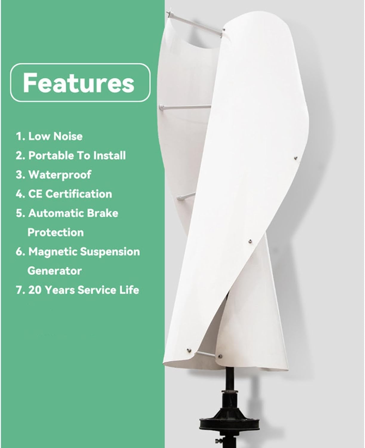 5kw 12v/24V/48v Wind Turbine Generator Kit with Hybrid MPPT Charge Controller Off Grid System Low Wind Speed Noiseless Maglev Generator (Color : Green, Size : 12V)