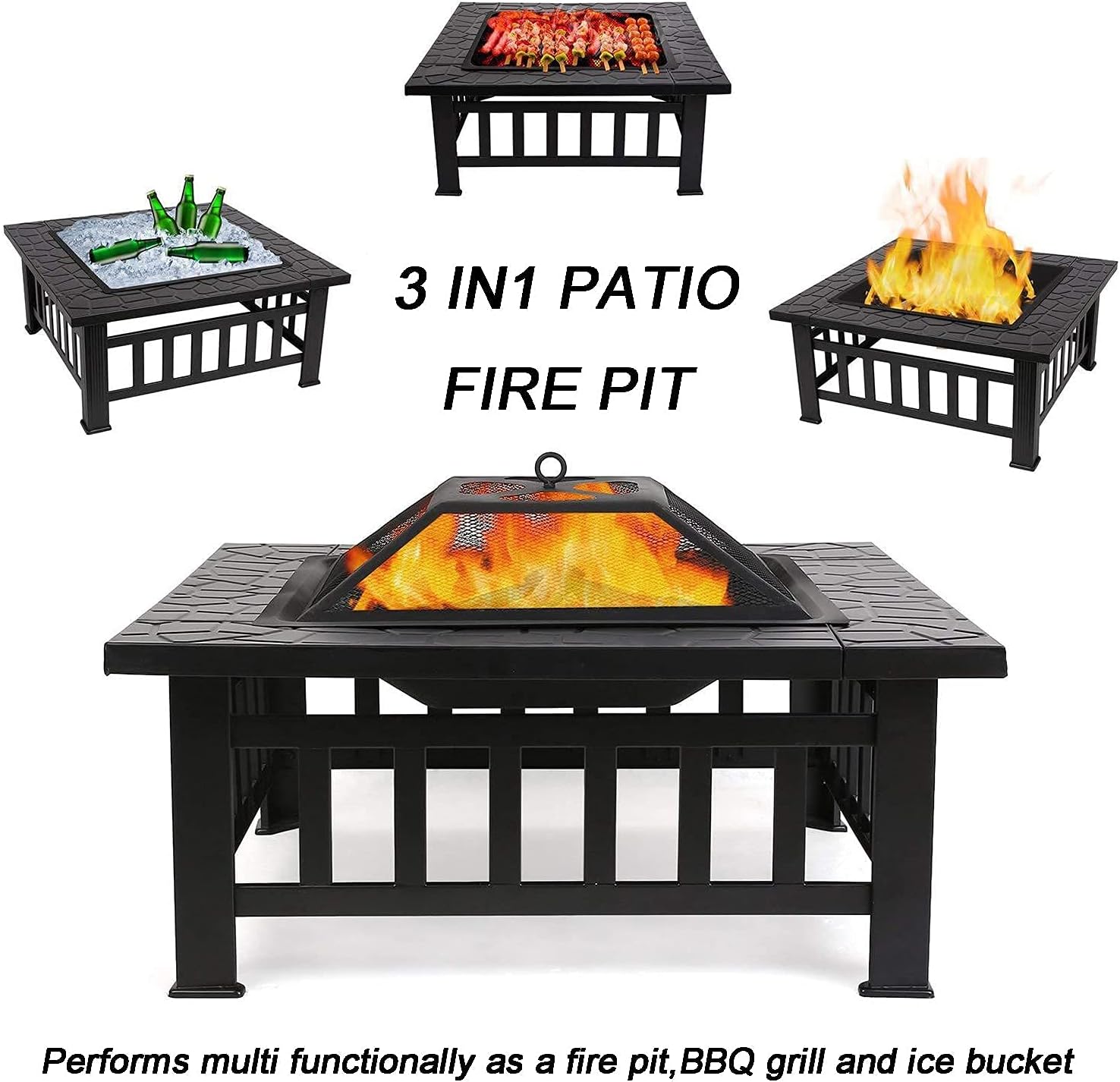 Garden Fire Pit Grill Bowl Grill Barbecue Rack Fire Pit Outdoor Garden fire Pit, Hotel Decoration fire Pit, Home Terrace Barbecue fire Pit Table, 31 inches
