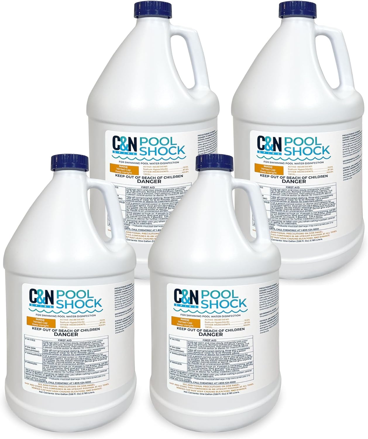 Liquid Pool Shock - Sodium Hypochlorite 12.5 Percent - Liquid Chlorine for Swimming Pool - Chlorine Shock for Swimming Pools - Pool Algae Remover - Pool Supplies Chemicals - Pool Bleach Liquid 4 Gal