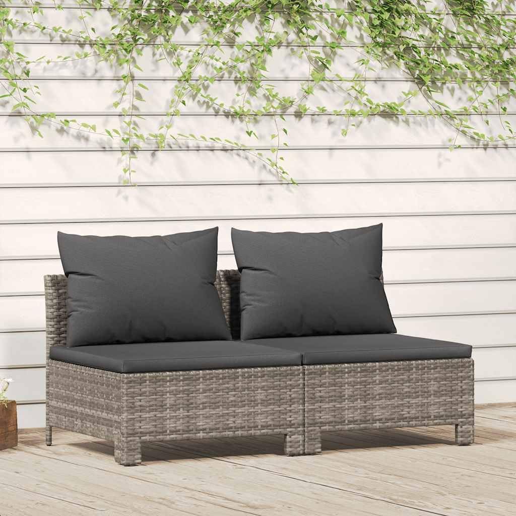 Patio Set 2-Seater Patio Sofa with Cushions Gray Poly Rattan