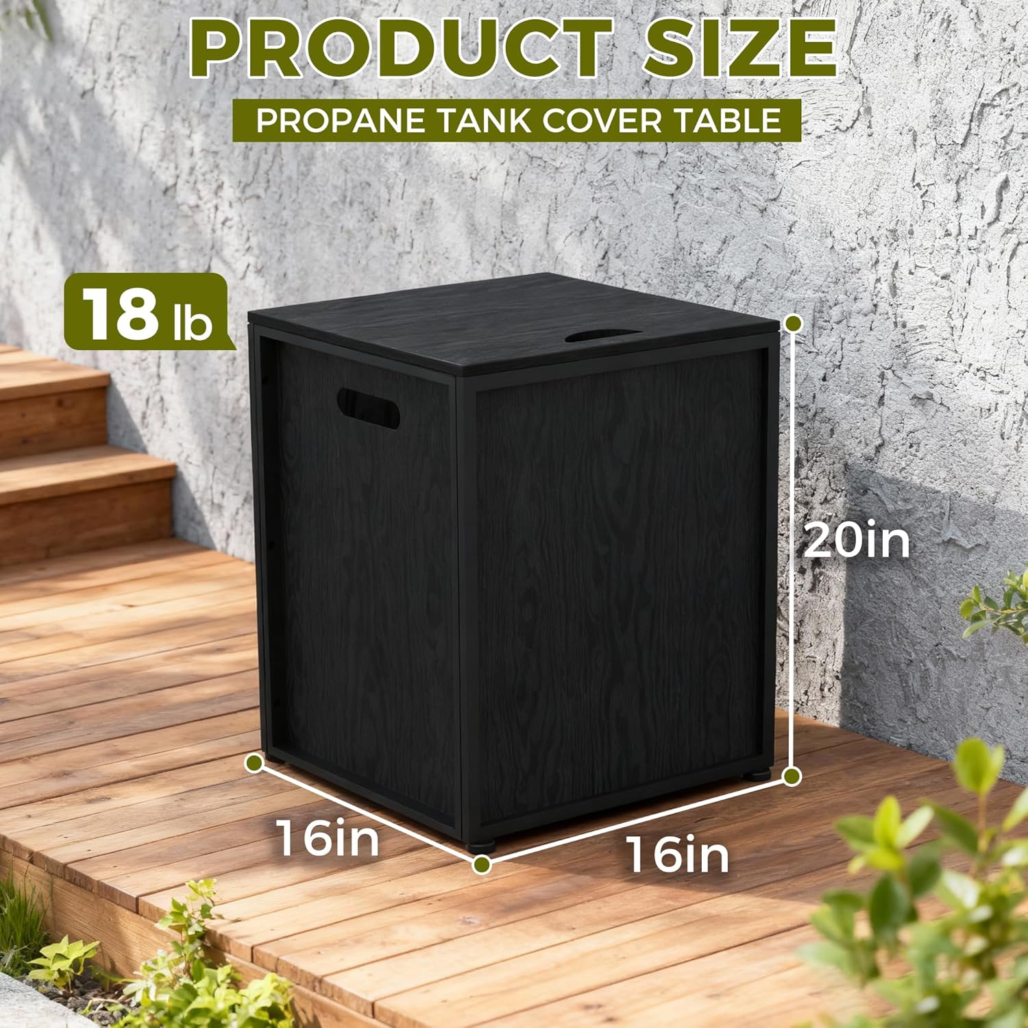 Propane Tank Cover Table 20lb, Propane Tank Storage Box with Portable Handle, Outdoor and Indoor Gas Cover Table for Fire Pit, Rust Prevetion, Waterpoof, Black Oak