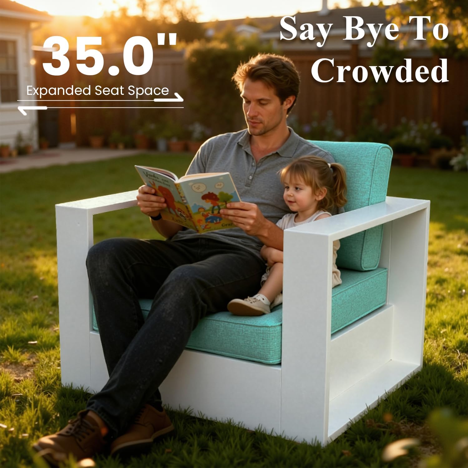 LayinSun Oversized Aluminum Outdoor Furniture Set, 5 Piece Patio Sofa Sets with Fire Pit Table, Deep Seating and Upgraded 6-inch Cushions for Porch, Balcony, Deck