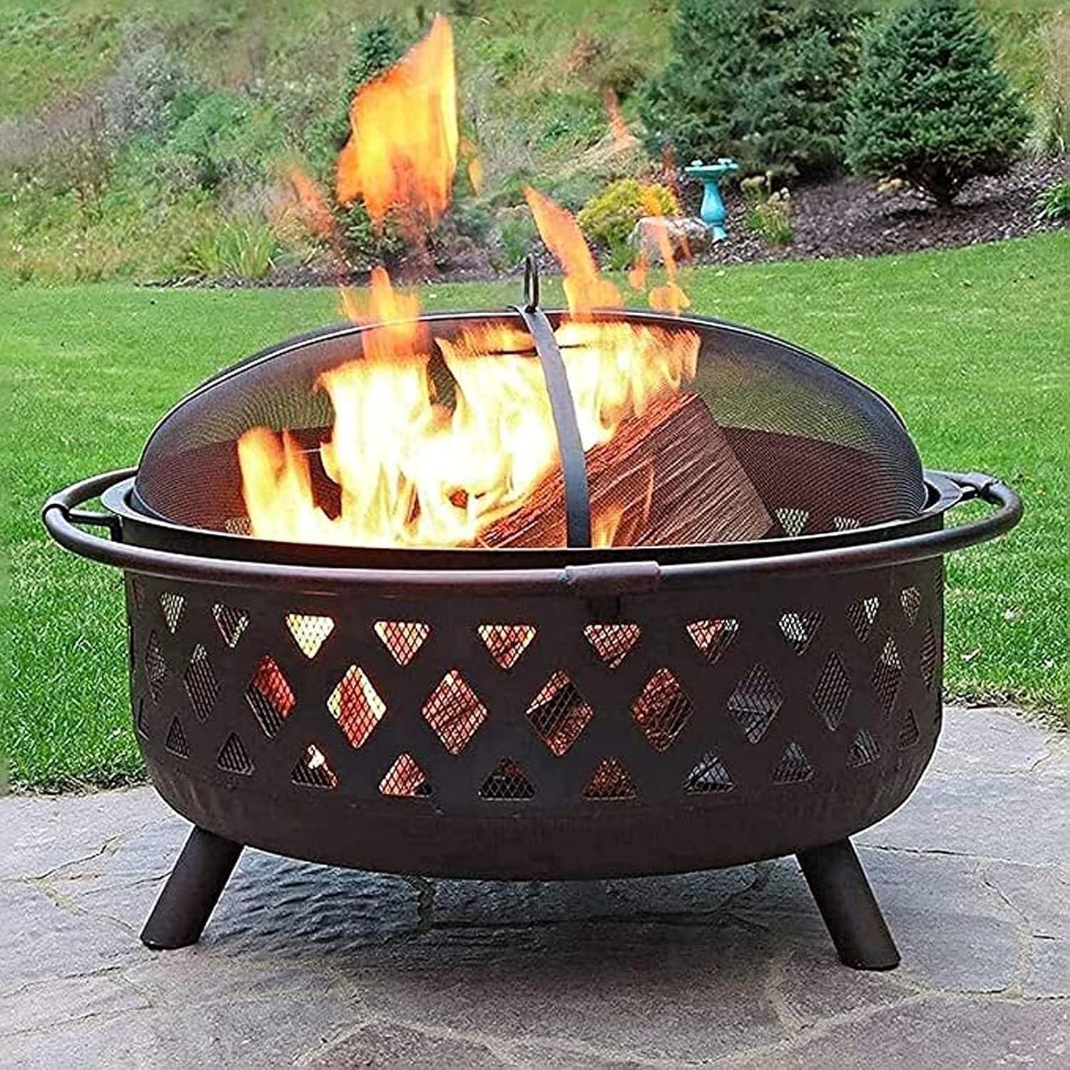 Outdoor Fire Pit, 36 Inch Large Bonfire Wood Burning Patio & Backyard Firepit for Outside with Spar