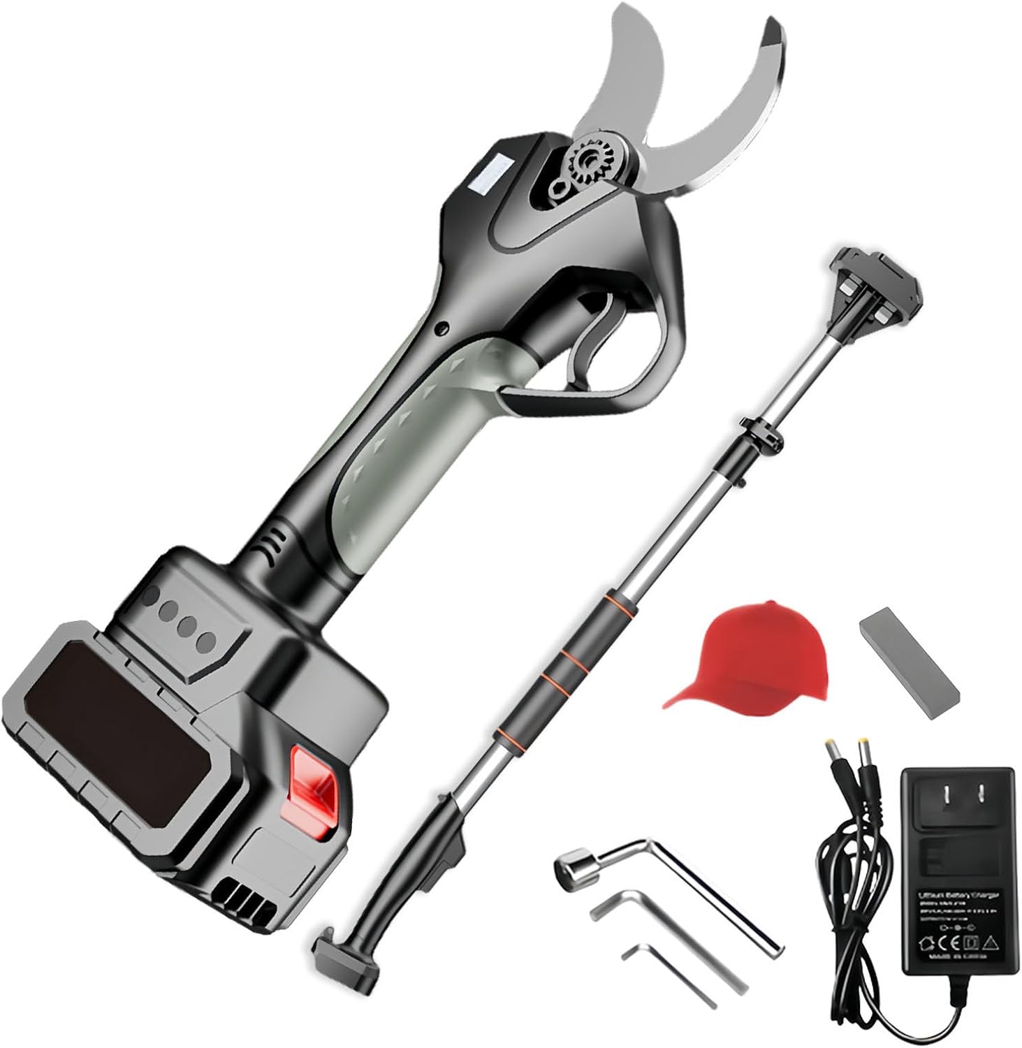 Cordless Pole Pruning Shears Electric With Digital Display And 50mm Cutting Diameter, Telescopic Extension Pole From 4.3 To 6.9 Ft, Garden Shears Pruning Tool With 1-2 Batteries 2battery