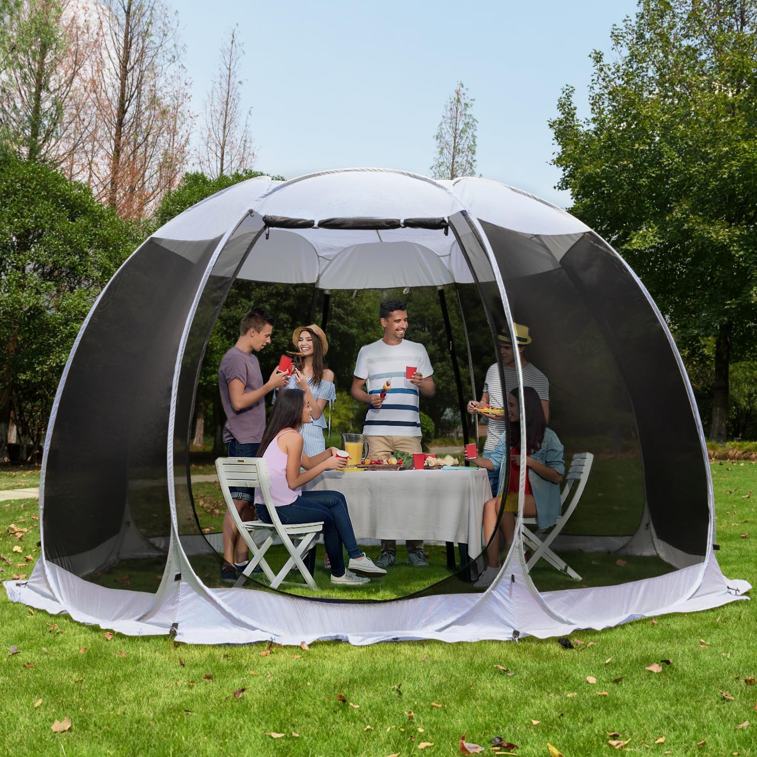 Alvantor/Leedor Pop Up Screen House Tent 2-15 Person Instant Canopy Gazebos For Deck/Patio Outdoor Camping Tent 6‘x6’ / Beige