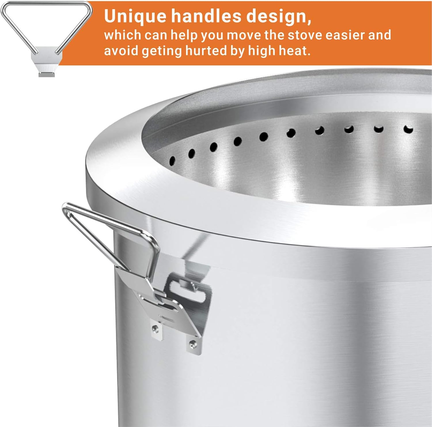 Onlyfire 24 Inch Outdoor Smokeless Fire Pit Stainless Steel Fire Bowl, Portable Wood Burning Stove with Detachable Handles for Backyard Camping