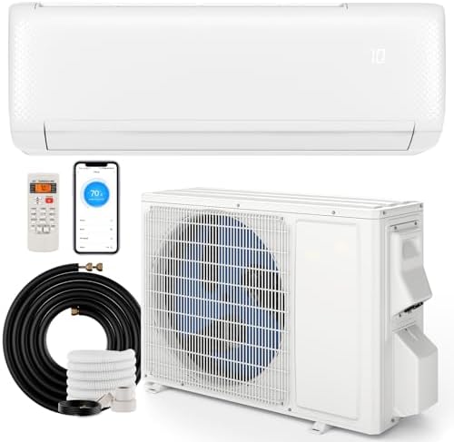 SIMOE 9000 BTU Wifi Enabled Mini Split, Cools Up to 450 Sq.Ft, 115V, Air Conditioner & Heater with Inverter, Compatible with Alexa, SEER2 20.5, Pre-Charged, White