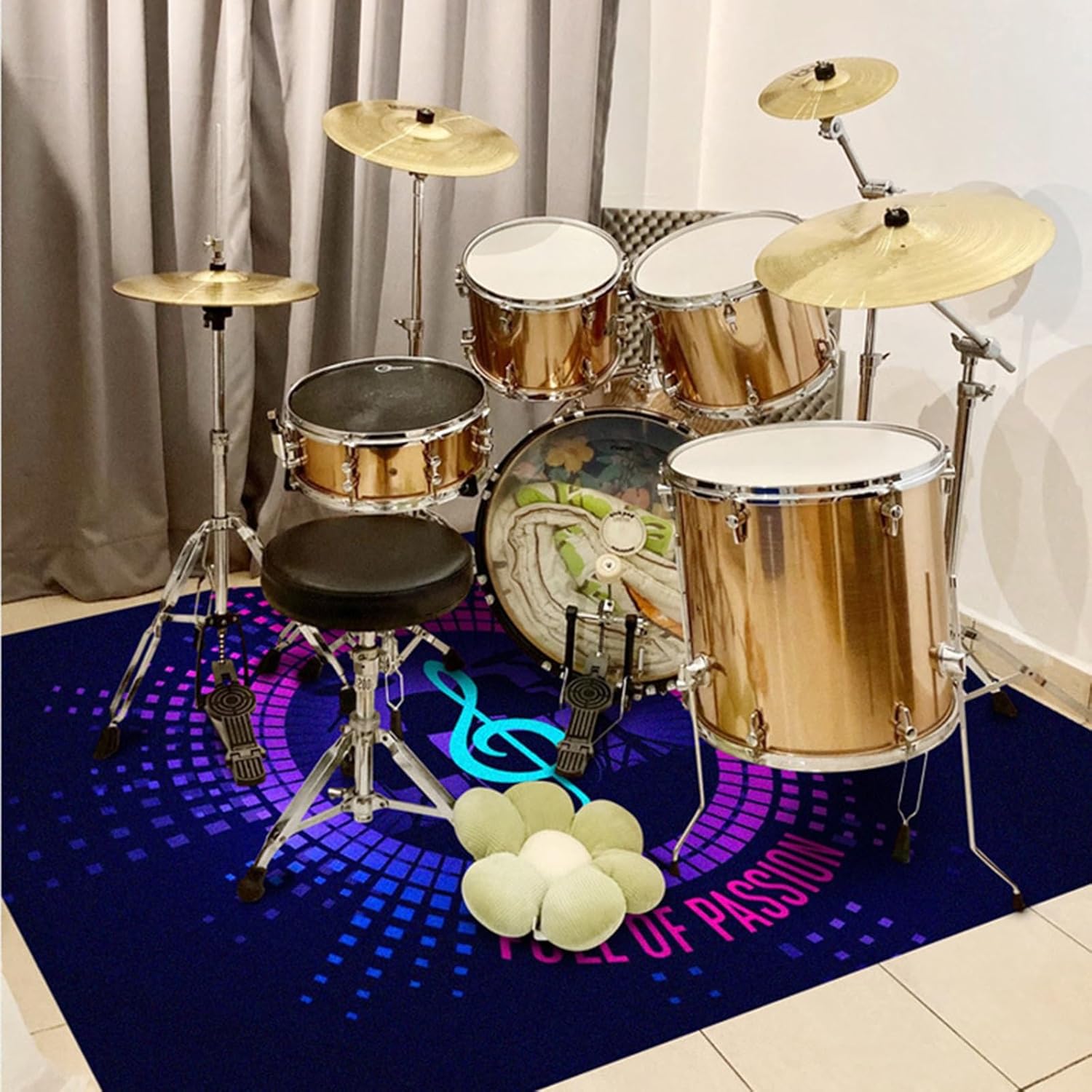 Drum Rug,Non Slip Soundproof Drum Mat, Electrical Drum Carpet Practice Pad,Sound Absorbing Rug for Jazz Bass Drum Set, Piano, Indoor Drum Accessories for Drummers(E1,140 * 180cm)