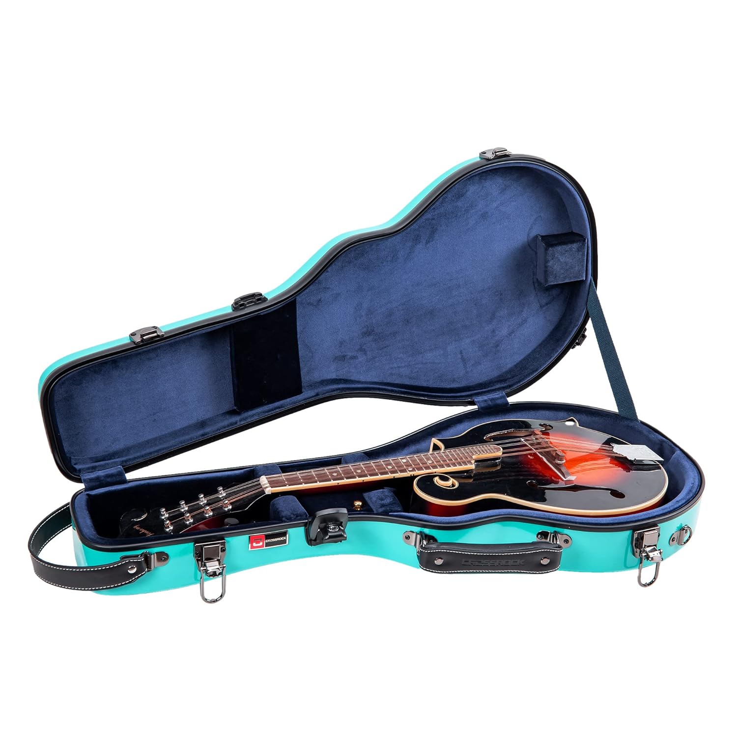 Crossrock Case - Fiberglass Mandolin Case - Fits Both A & F Styles - Padded Straps, Accessory Compartment, Fixed & Removable Padding - Includes TSA Lock - Mint Blue (CRF1020MAFMB)