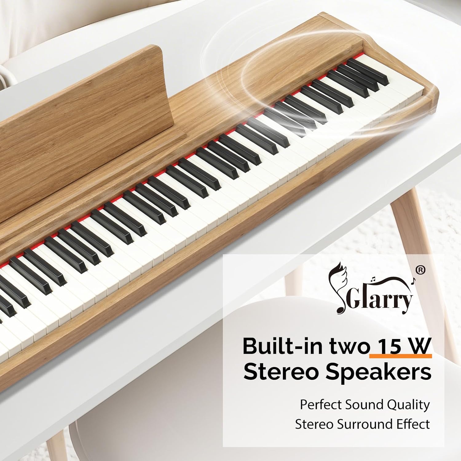 GLARRY Digital Piano Keyboard，Portable 88 keys Semi-Weighted Electric Piano with Three Pedals for Beginner, Bluetooth, Triple Pedals, Power Supply, 2 Speakers (Nature)