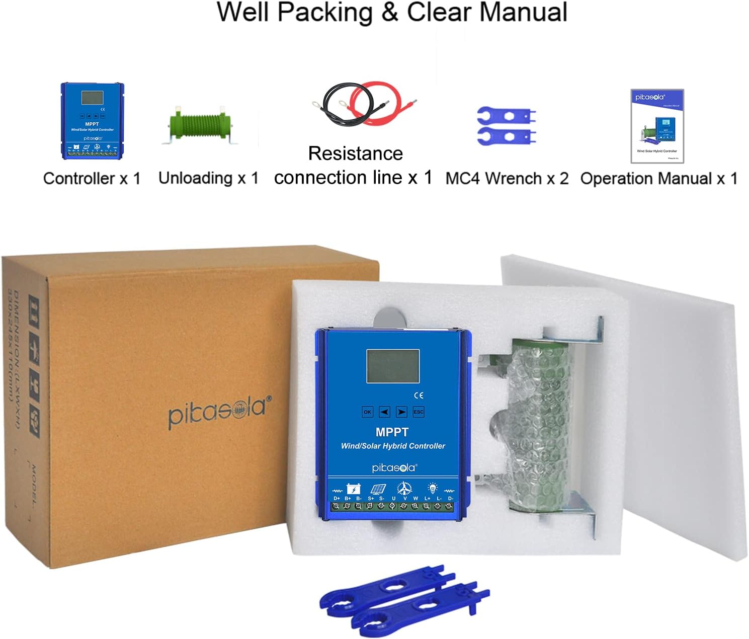 PIKASOLA 1400W Off Grid with Unloader Hybrid Wind Solar Controller Auto 12/24V Battery MPPT Charge Boost Float of max 800w Wind Turbine Generator 600w Solar Panel Home Street Light Controller