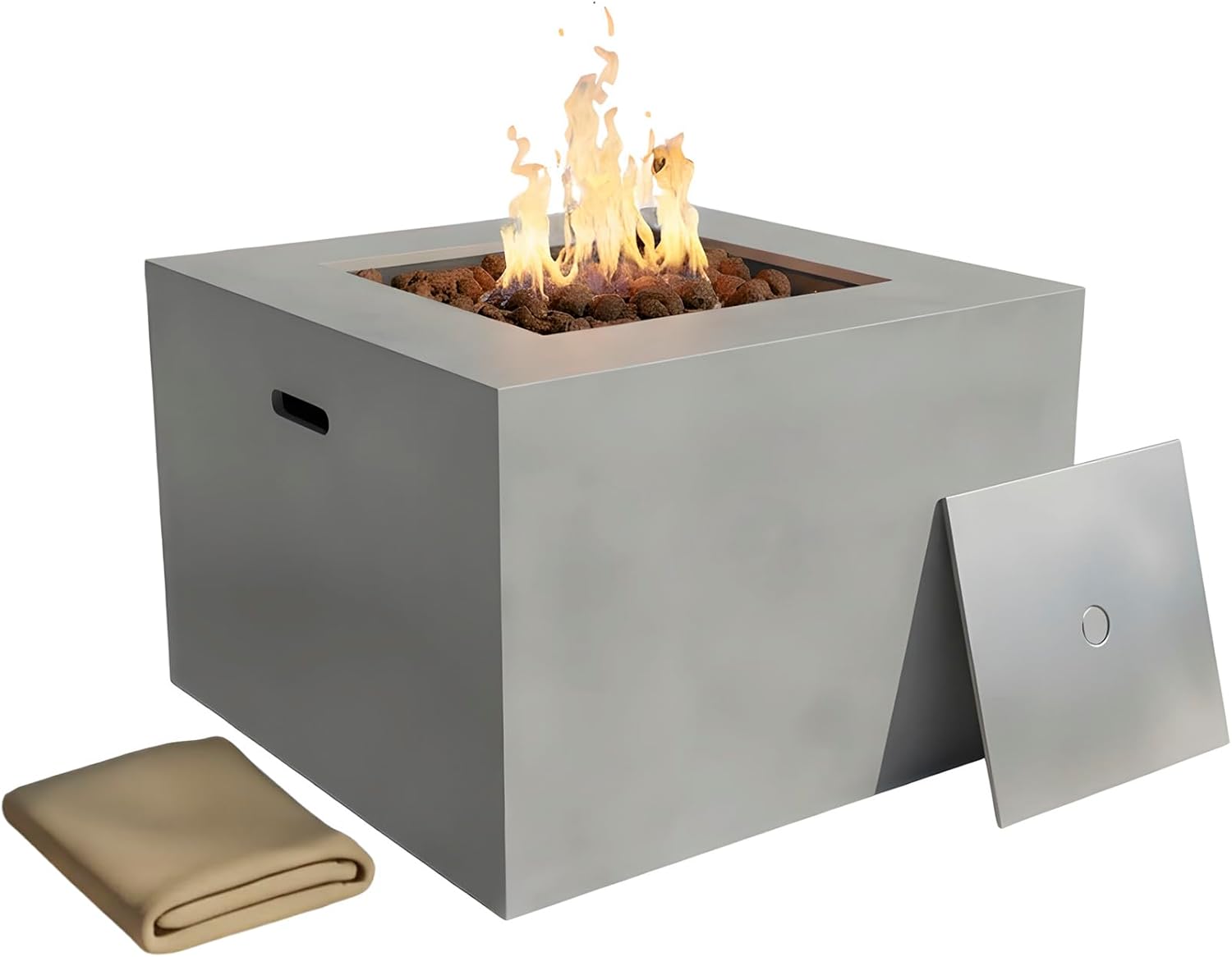 Kinger Home Kai 32-Inch Square Propane Fire Pit Table, Alloy Steel Outdoor Fire Pit with 50,000 BTUs, Certified, Includes a Burner lid, Lava Rocks and Weatherproof Cover