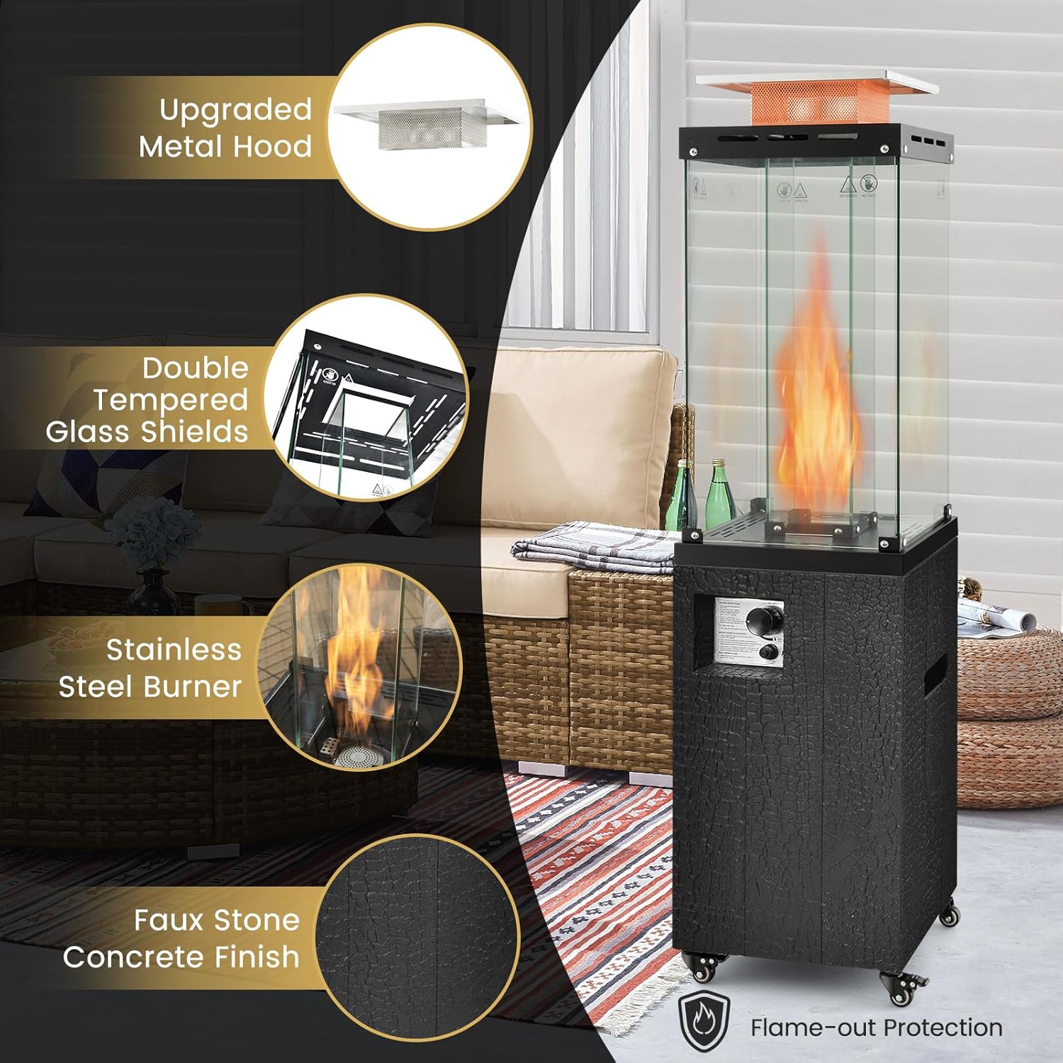 Giantex 41,000 BTU Outdoor Heater, Propane Patio Heater, Outside Space Heater with Protective Cover, Wheels & Adjustable Feet, CSA Certification, Portable Gas Heater for Garden, Yard (Black)