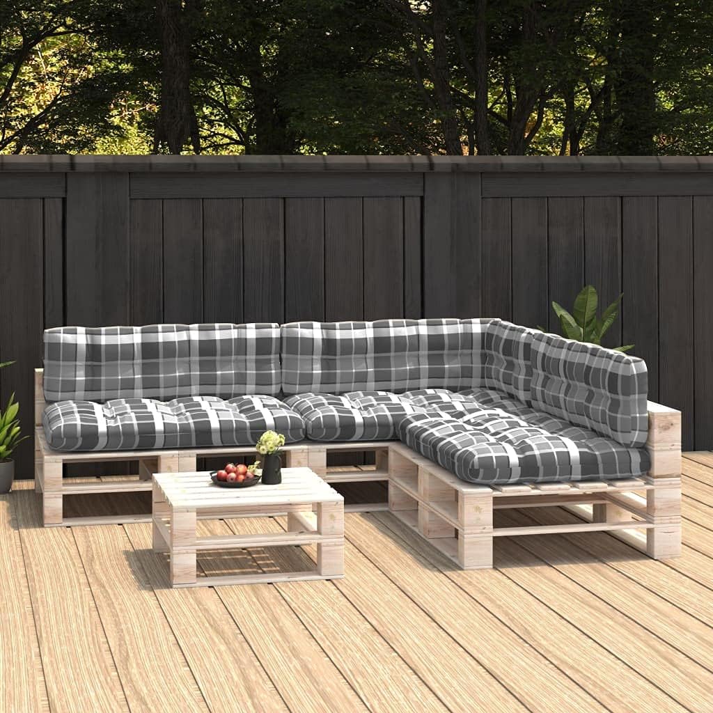 Pallet Sofa Cushions 7 pcs Gray Check Pattern,Outdoor Sofa Cushions for Garden with Thick Padding and WaterRepellent Fabric Patio Furniture Accessories