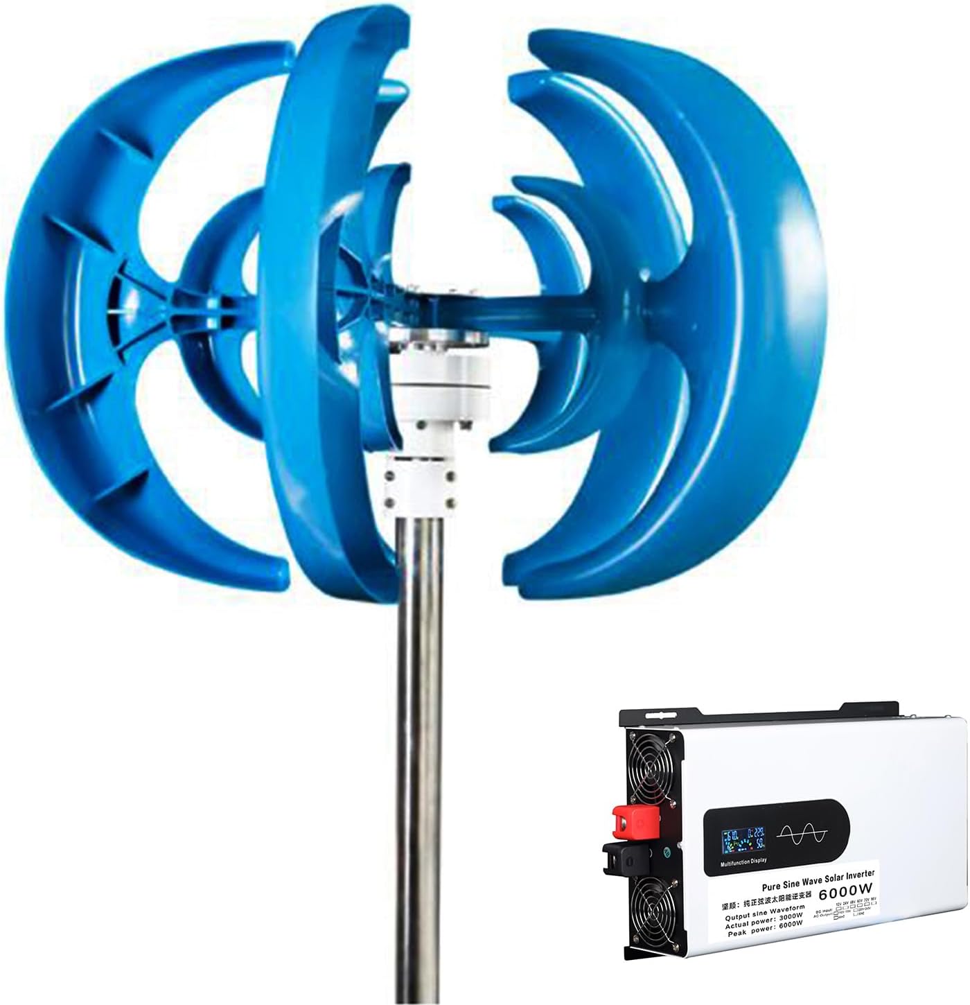 Low Noise 6000W Vertical Axis Wind Turbine Generator, Low Start Wind Speed 12V 24V 48V 220V Windmill Off Grid System with MPPT Charger for Street Lighting