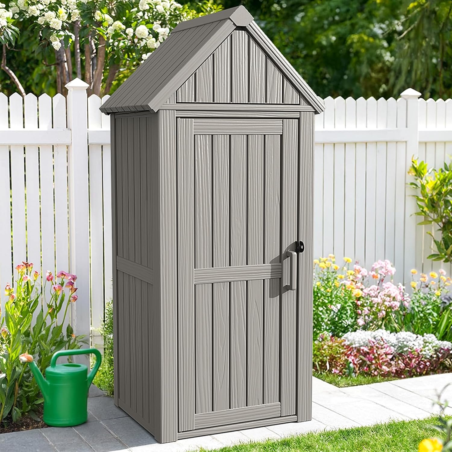ONBRILL Multifunctional Storage Shed, Outdoor Storage Cabinet with Hooks and Lock Ring, Waterproof Outdoor Storage Shed for All Weather, Tool Outdoor Shed for Patio Lawn and Garden