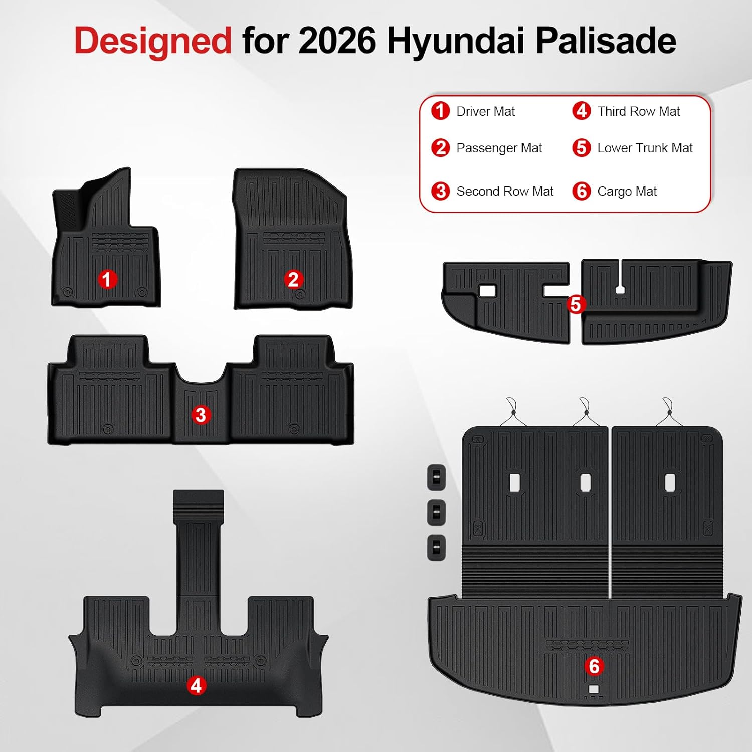 Floor Mats for 2026 Hyundai Palisade 7/8 Seat (Only Gas), All Weather TPE Cargo Mat with 3rd Seat Back Cover and Lower Trunk Mat Protection for 2026 Hyundai Palisade Accessories