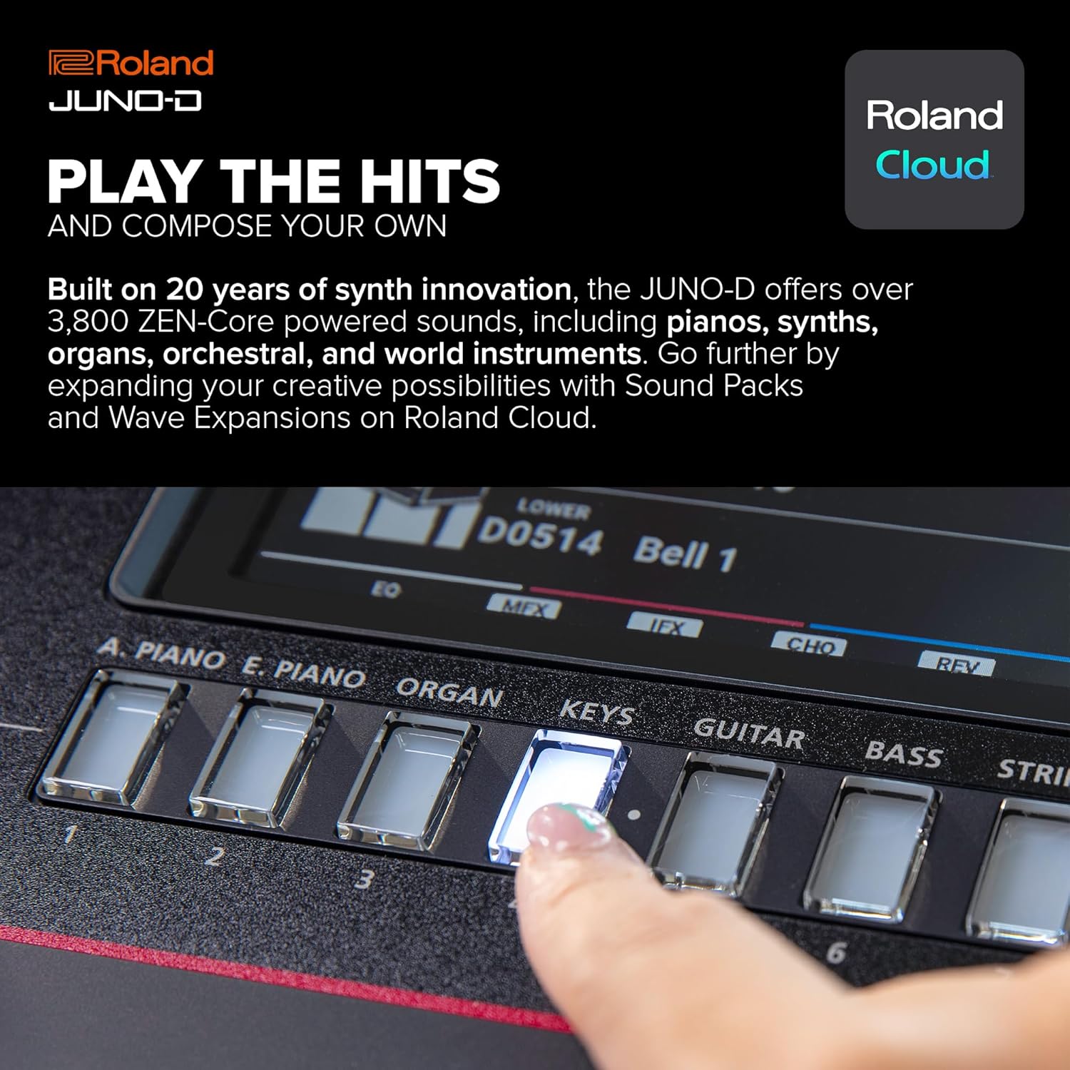 Roland JUNO-D7 Synthesizer | 76-Note Keyboard with Synth Action | ZEN-Core Engine with Over 3800 Onboard Sounds | Intuitive Creative Tools | USB-C Audio/MIDI Interface for Mobile & Computers