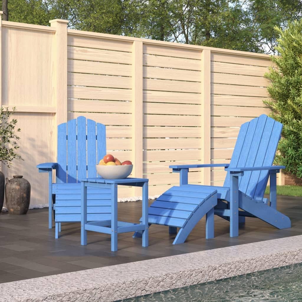 Patio Adirondack Chairs with Footstool & Table HDPE Aqua Blue, Patio Chairs
